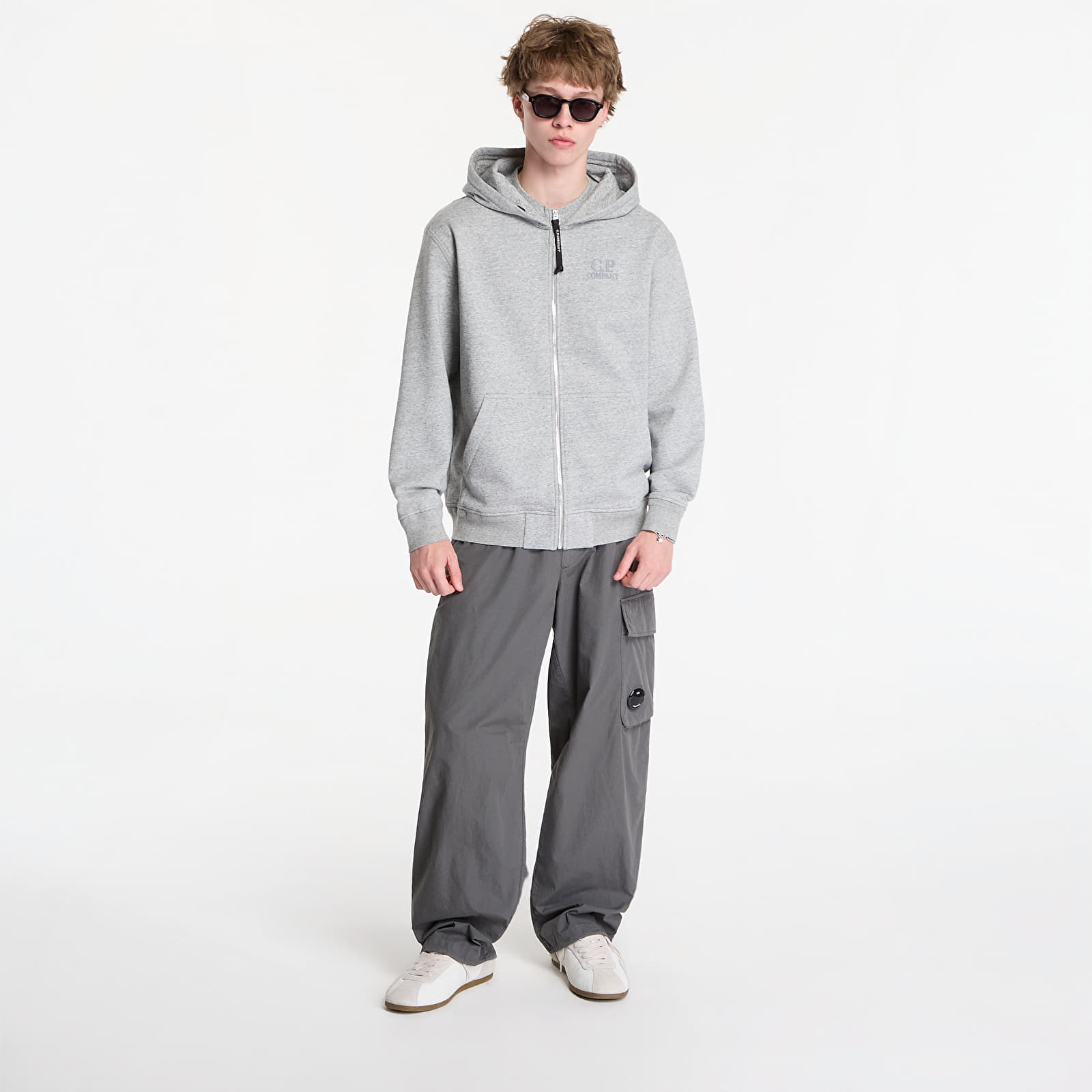 Moški hoodiji  C.P. Company Diagonal Raised Fleece Zip Hooded Sweatshirt Greystone
