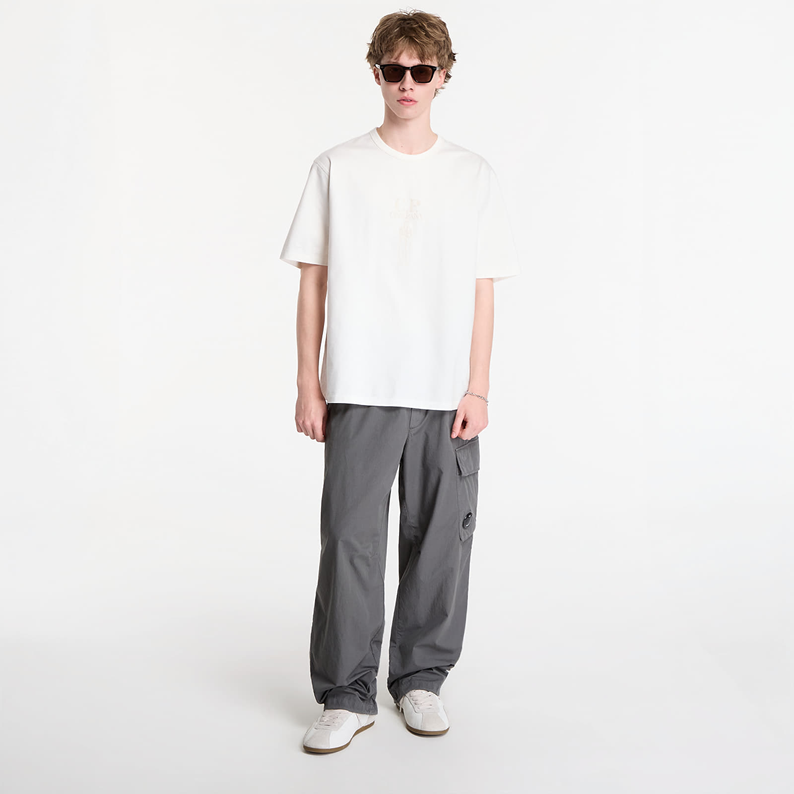 T-shirty męskie C.P. Company Mercerized Jersey 30/2 Twisted Short Sleeve Logo T-Shirt Gauze White