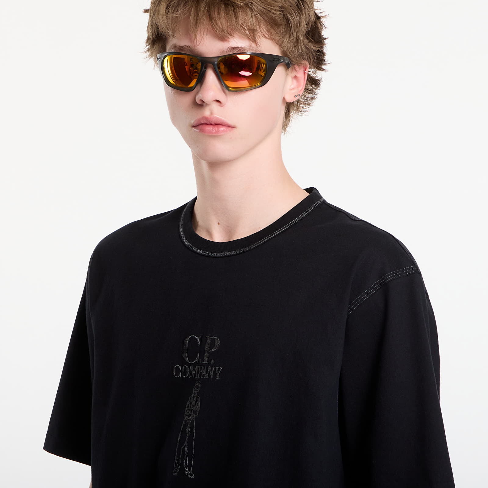 Pánske tričká C.P. Company Mercerized Jersey 30/2 Twisted Short Sleeve Logo T-Shirt Black