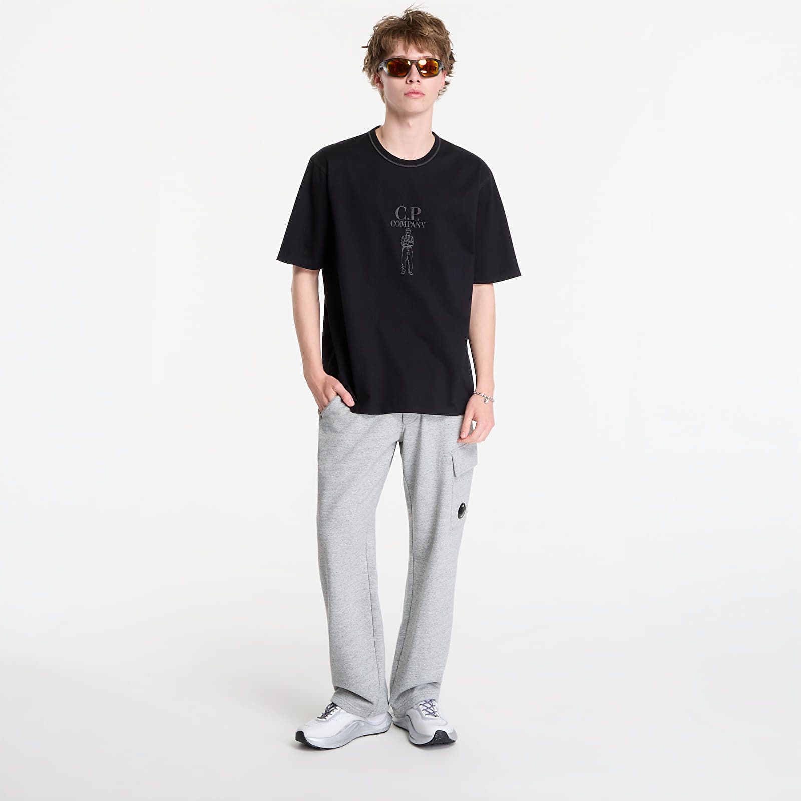 Pánske tričká C.P. Company Mercerized Jersey 30/2 Twisted Short Sleeve Logo T-Shirt Black