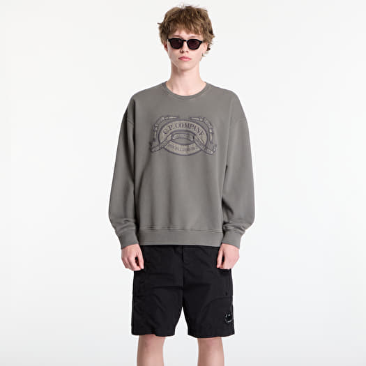 Mikina C.P. Company Diagonal Fleece Boxy Logo Crewneck Sweatshirt Gunmetal