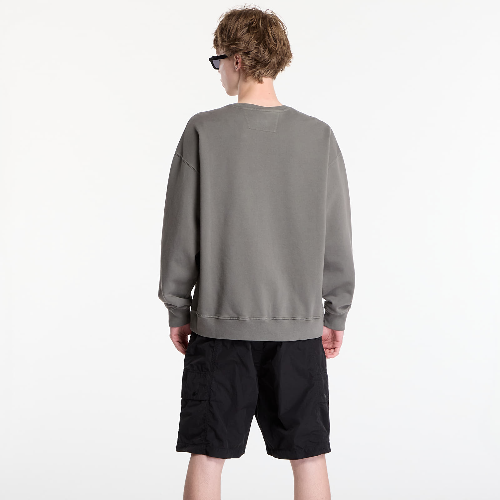 Moški hoodiji  C.P. Company Diagonal Fleece Boxy Logo Crewneck Sweatshirt Gunmetal