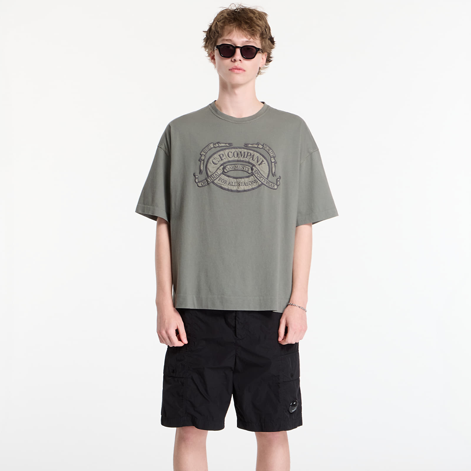 Pánske tričká C.P. Company 20/1 Jersey Short Sleeve Boxy Logo T-Shirt Gunmetal