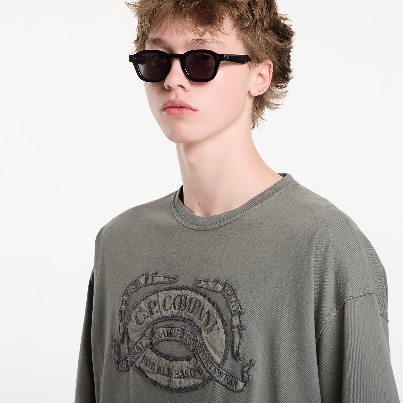 Pánske tričká C.P. Company 20/1 Jersey Short Sleeve Boxy Logo T-Shirt Gunmetal