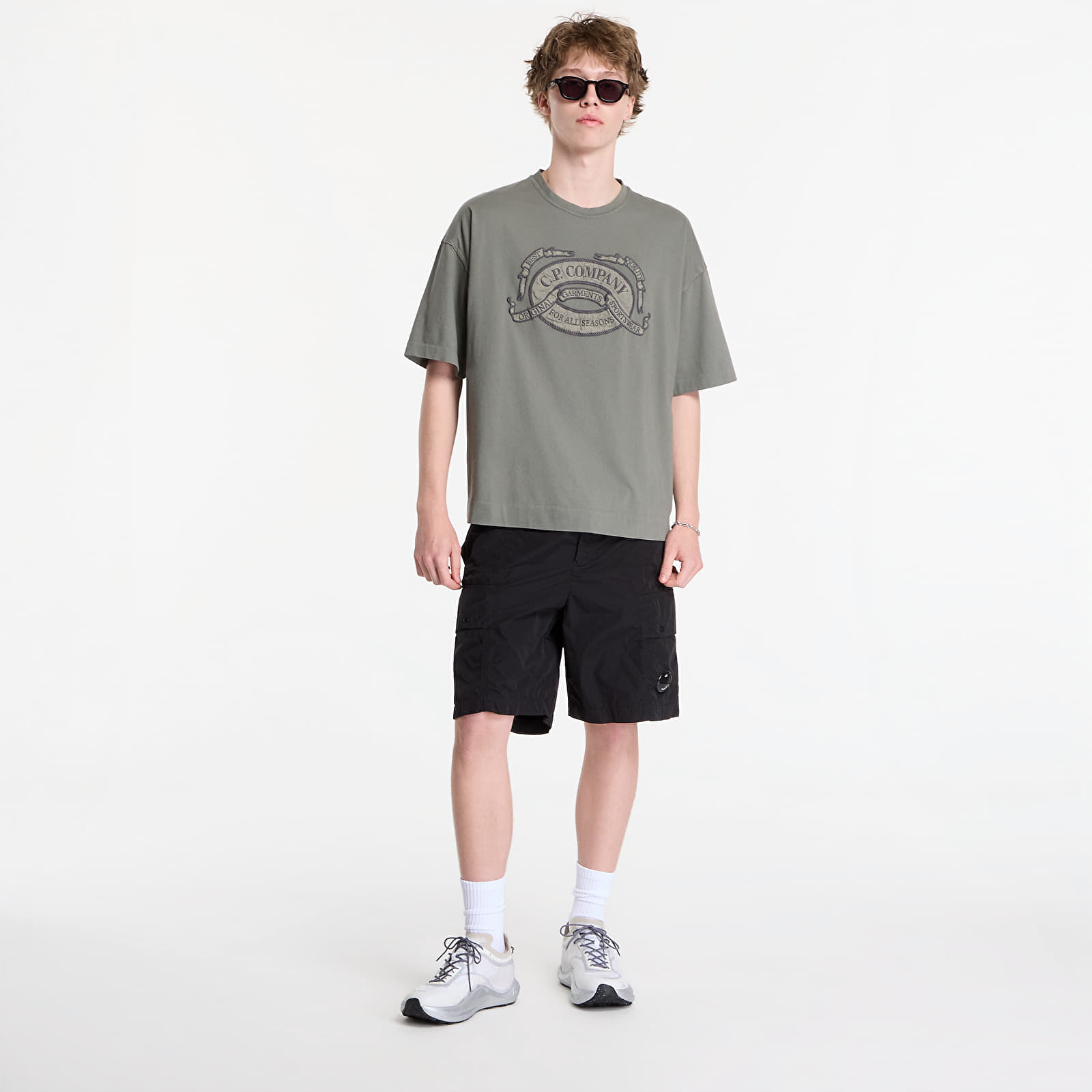 Pánske tričká C.P. Company 20/1 Jersey Short Sleeve Boxy Logo T-Shirt Gunmetal
