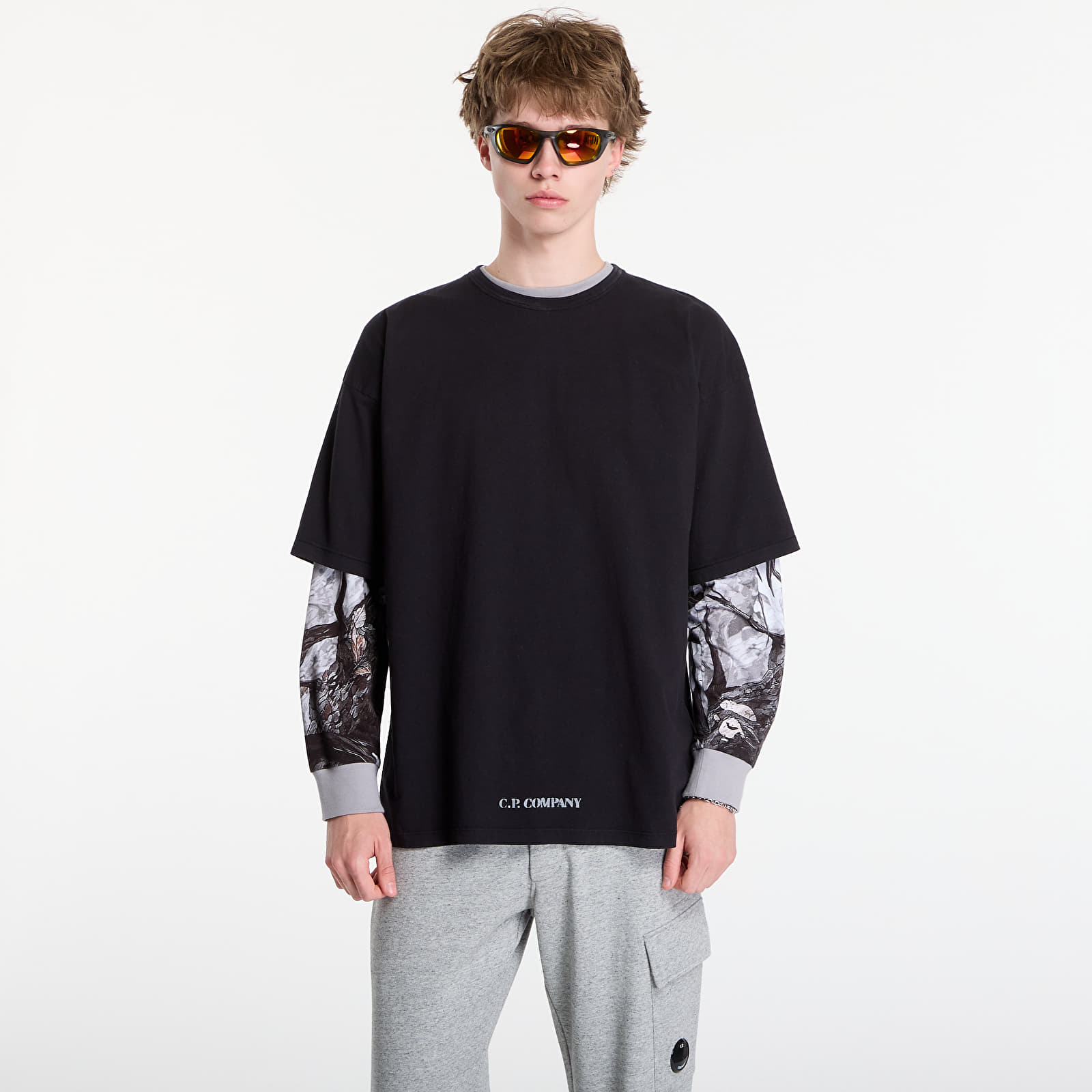 Pánske tričká C.P. Company 1020 Jersey Short Sleeve Stencil T-Shirt Black