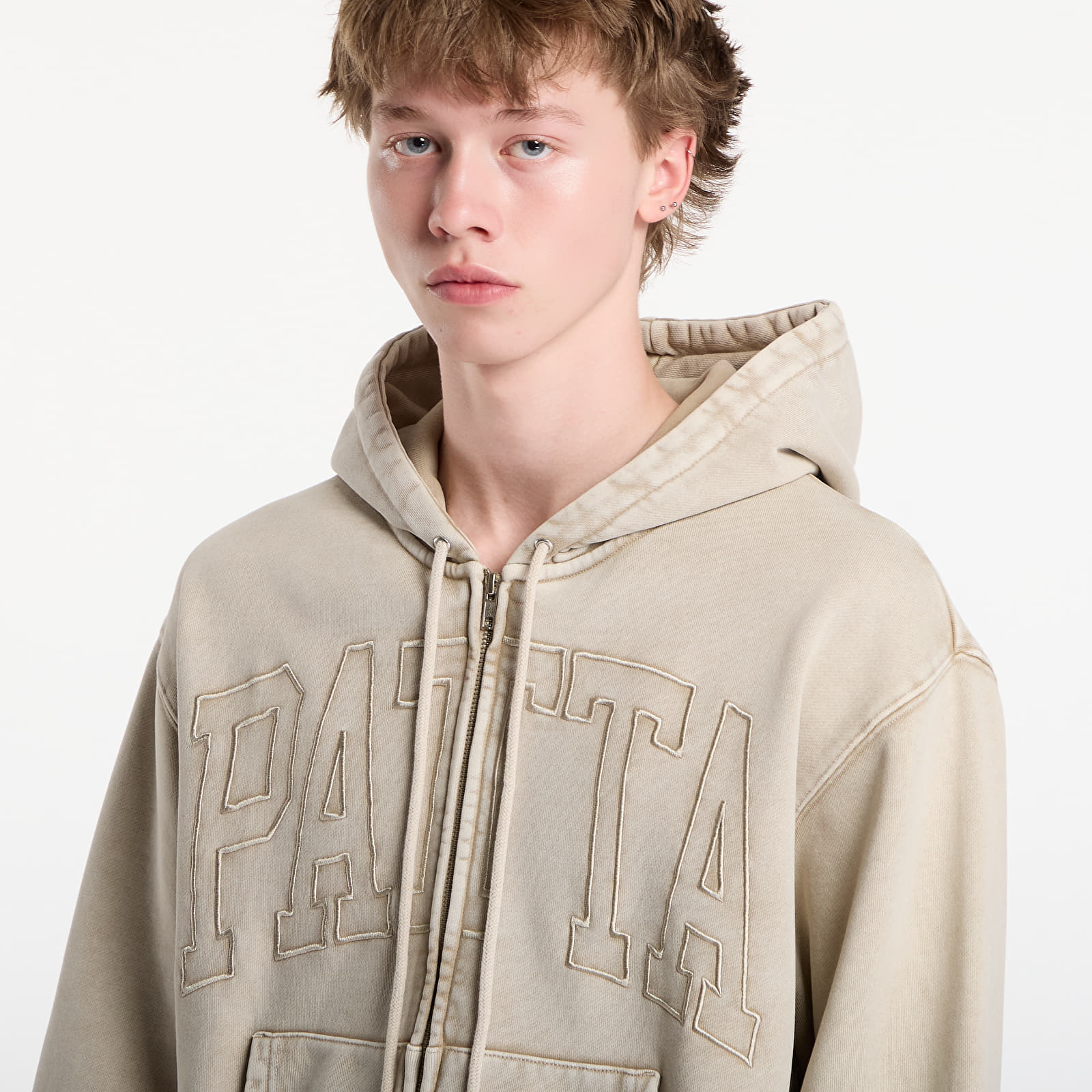 Sweatshirts Patta Loopback Logo Zip Hooded Sweater UNISEX Irish Cream