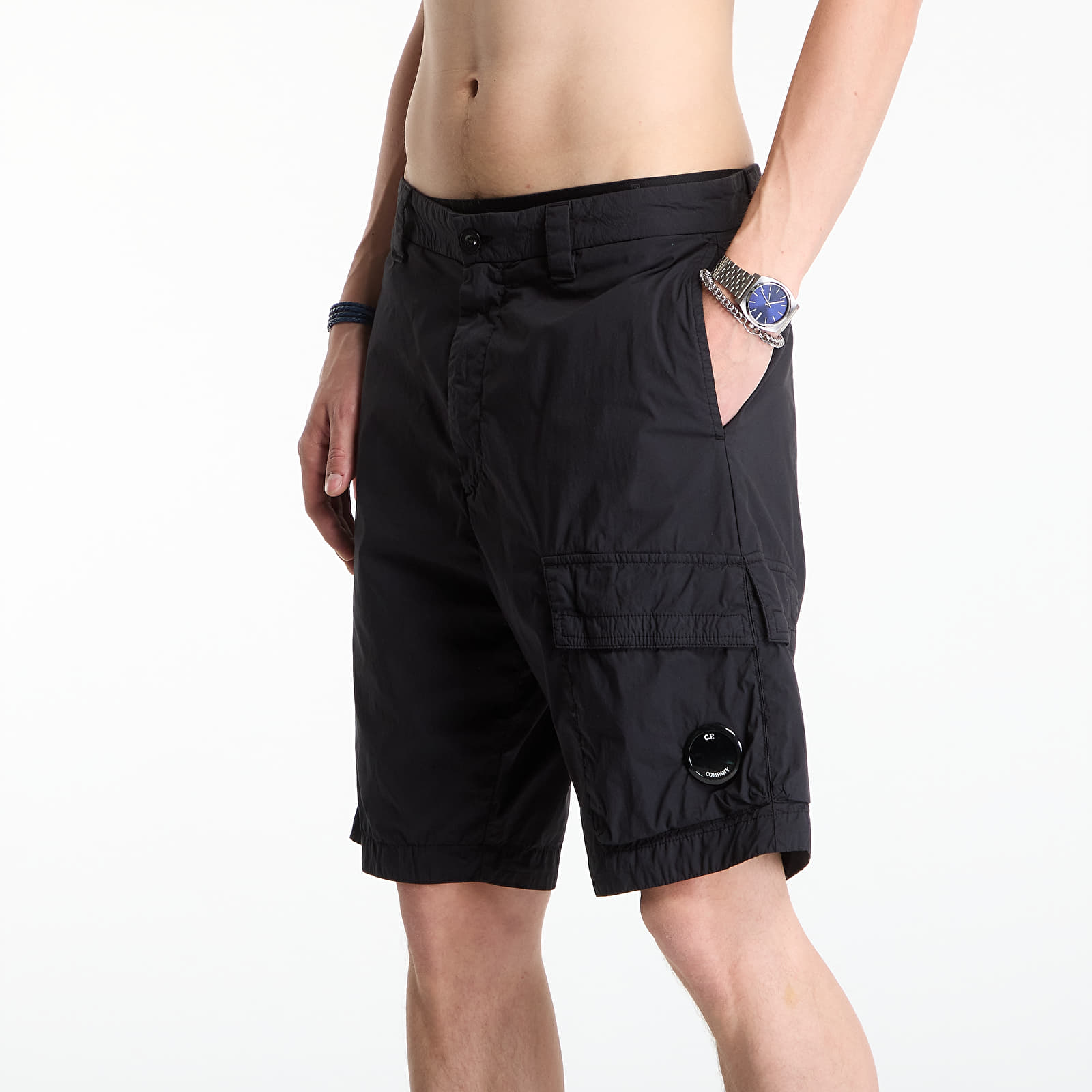 Muške kratke hlače C.P. Company 50 Fili Stretch Loose Lens Cargo Shorts Black