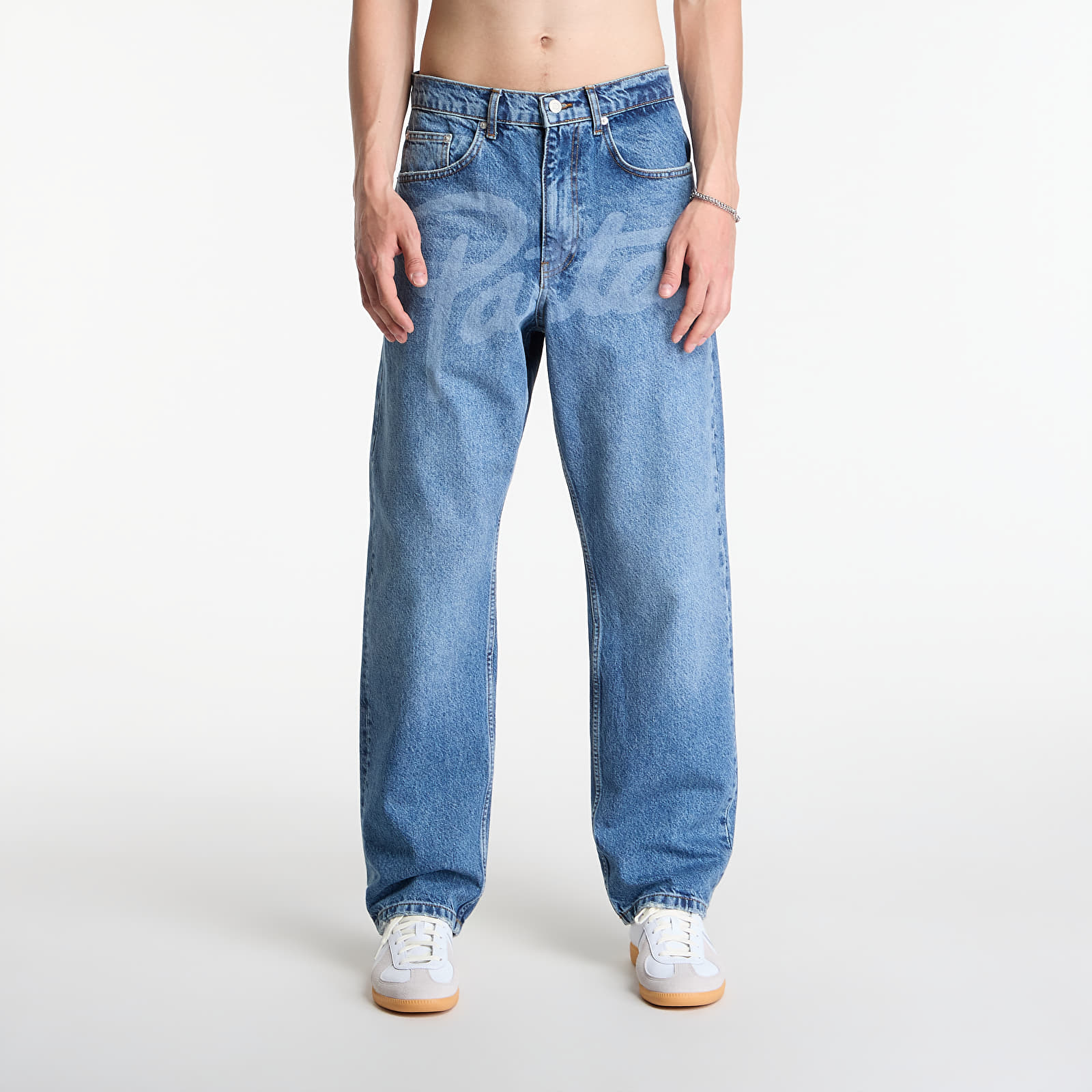 Jeans Patta Laserprint Whiskers Denim Pants Light Blue Denim