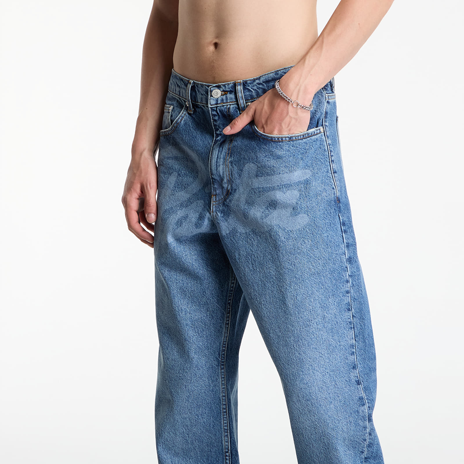 Jeans Patta Laserprint Whiskers Denim Pants Light Blue Denim