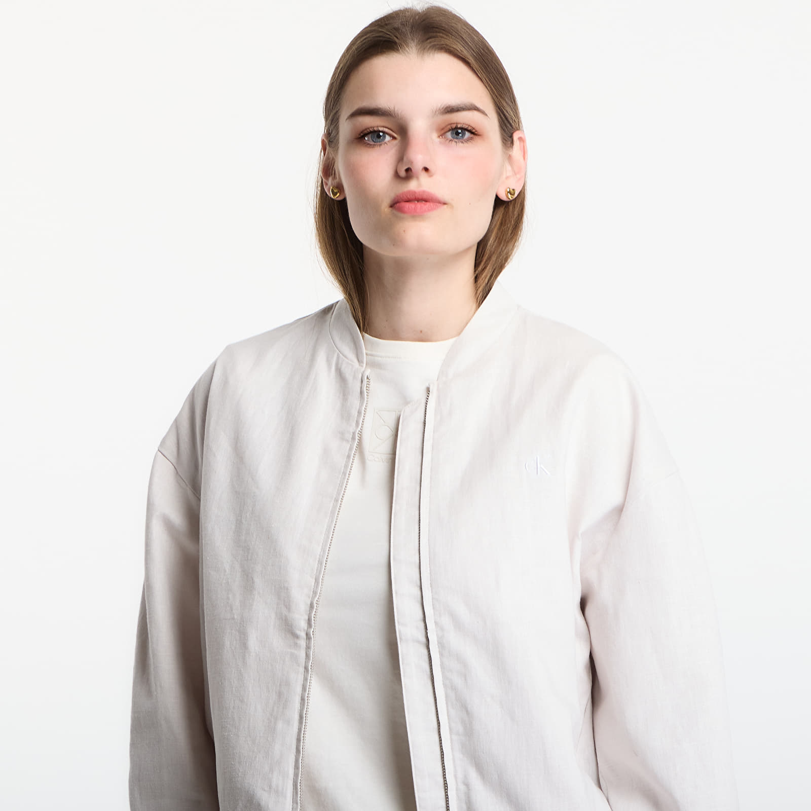 Sieviešu vestes Calvin Klein Linen Bomber Jacket White Sand