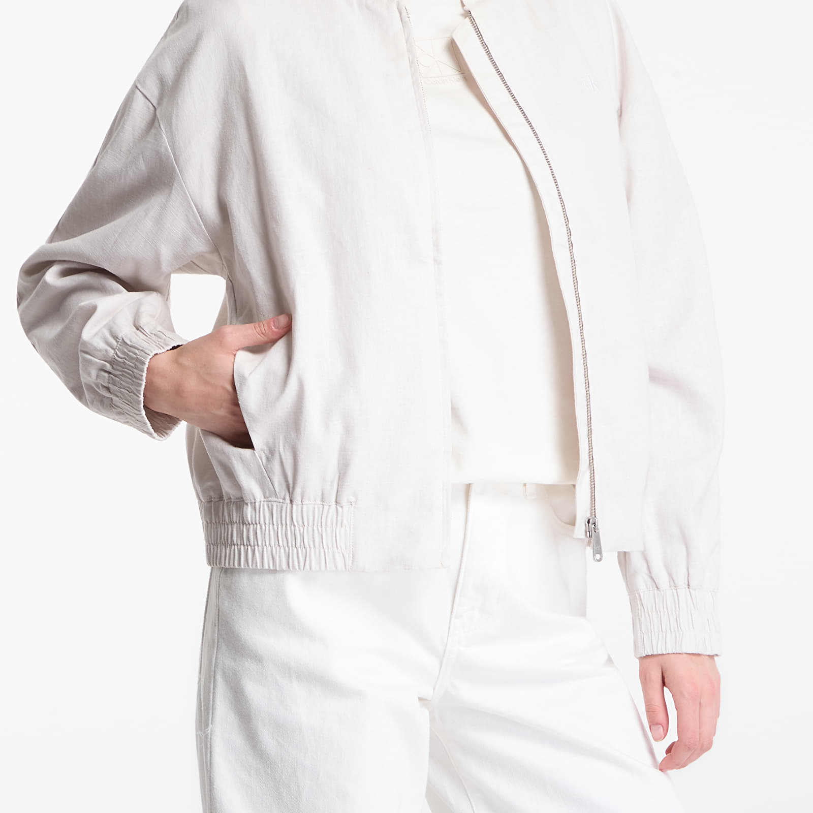 Sieviešu vestes Calvin Klein Linen Bomber Jacket White Sand