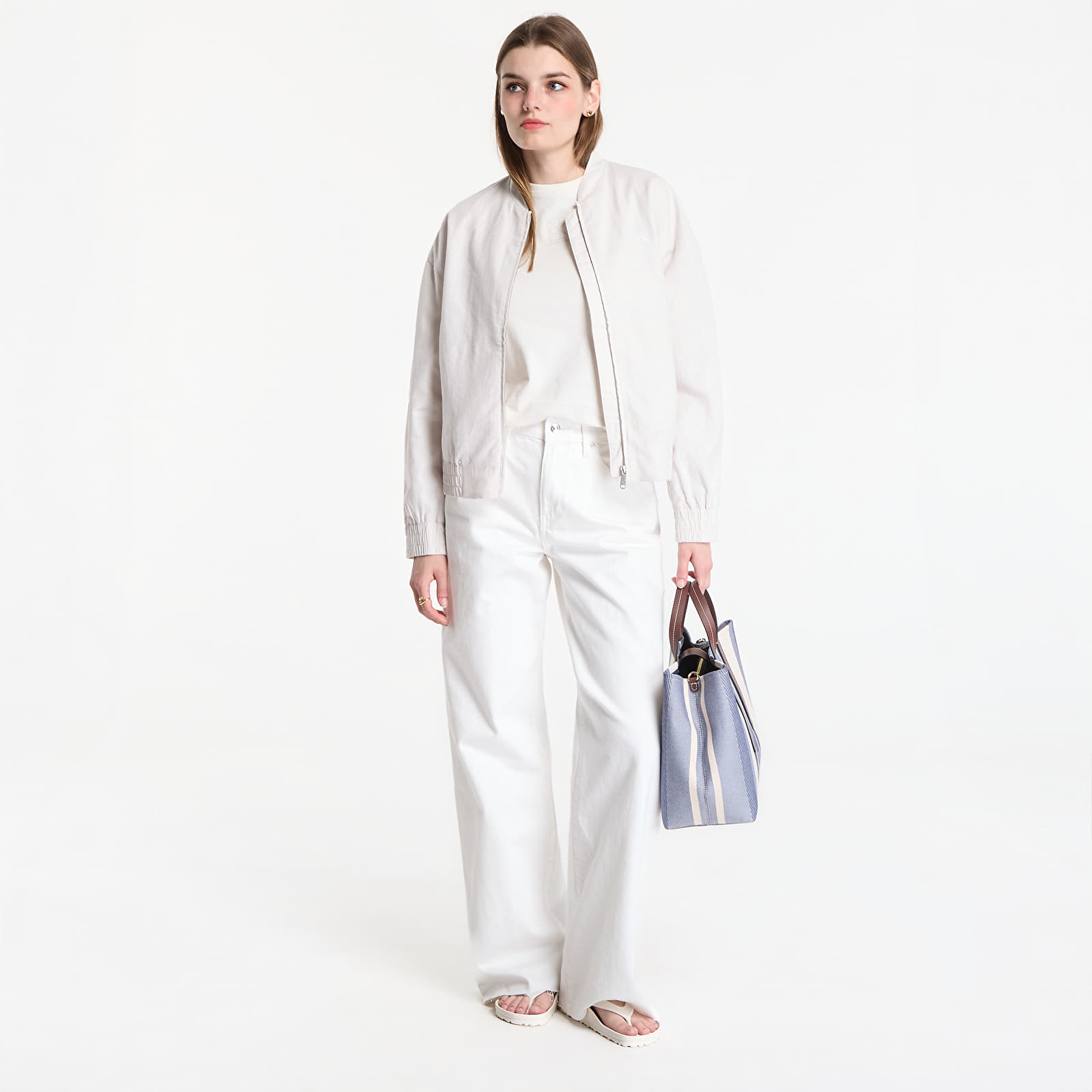 Sieviešu vestes Calvin Klein Linen Bomber Jacket White Sand