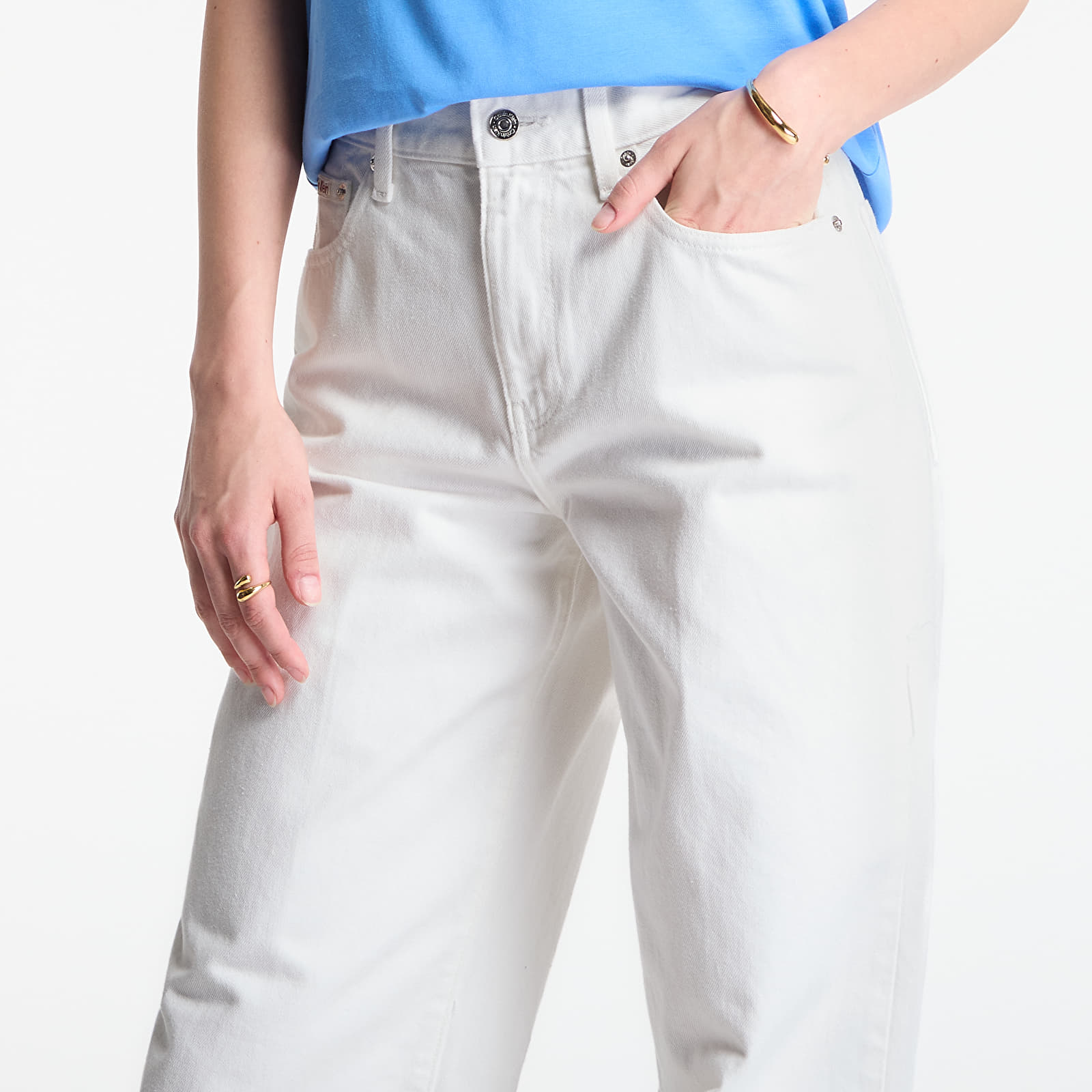 Jeans for kvinner Calvin Klein Jeans The Wide Leg Raw Hem Chalk White