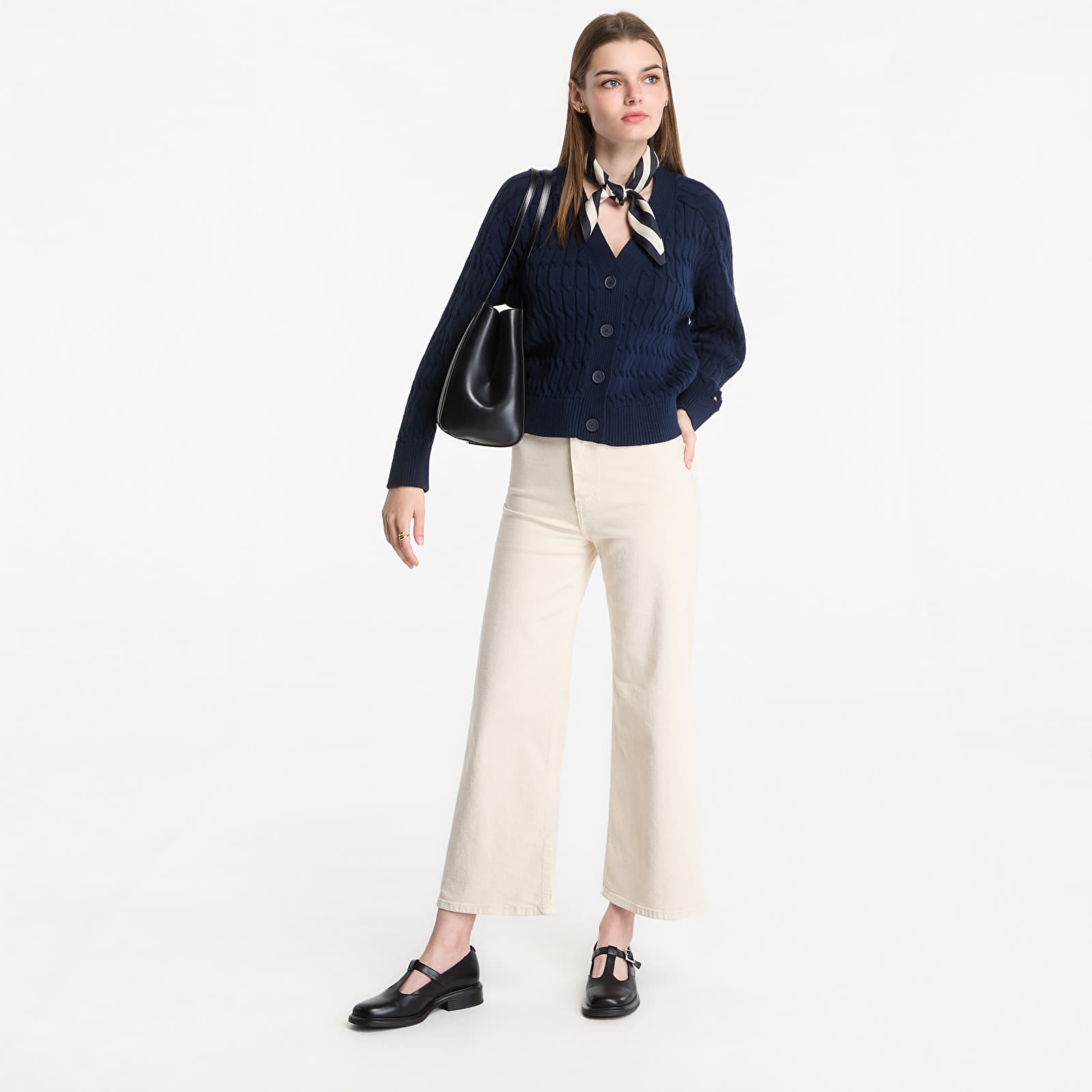 Pulls femme Tommy Hilfiger Mid Gg Cable V-Nk Ls Cardigan Dark Night Navy