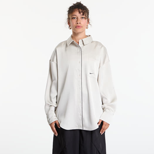 Krekls Nike Sportswear Women's Oversized Satin Long-Sleeve Top Light Bone/ Black