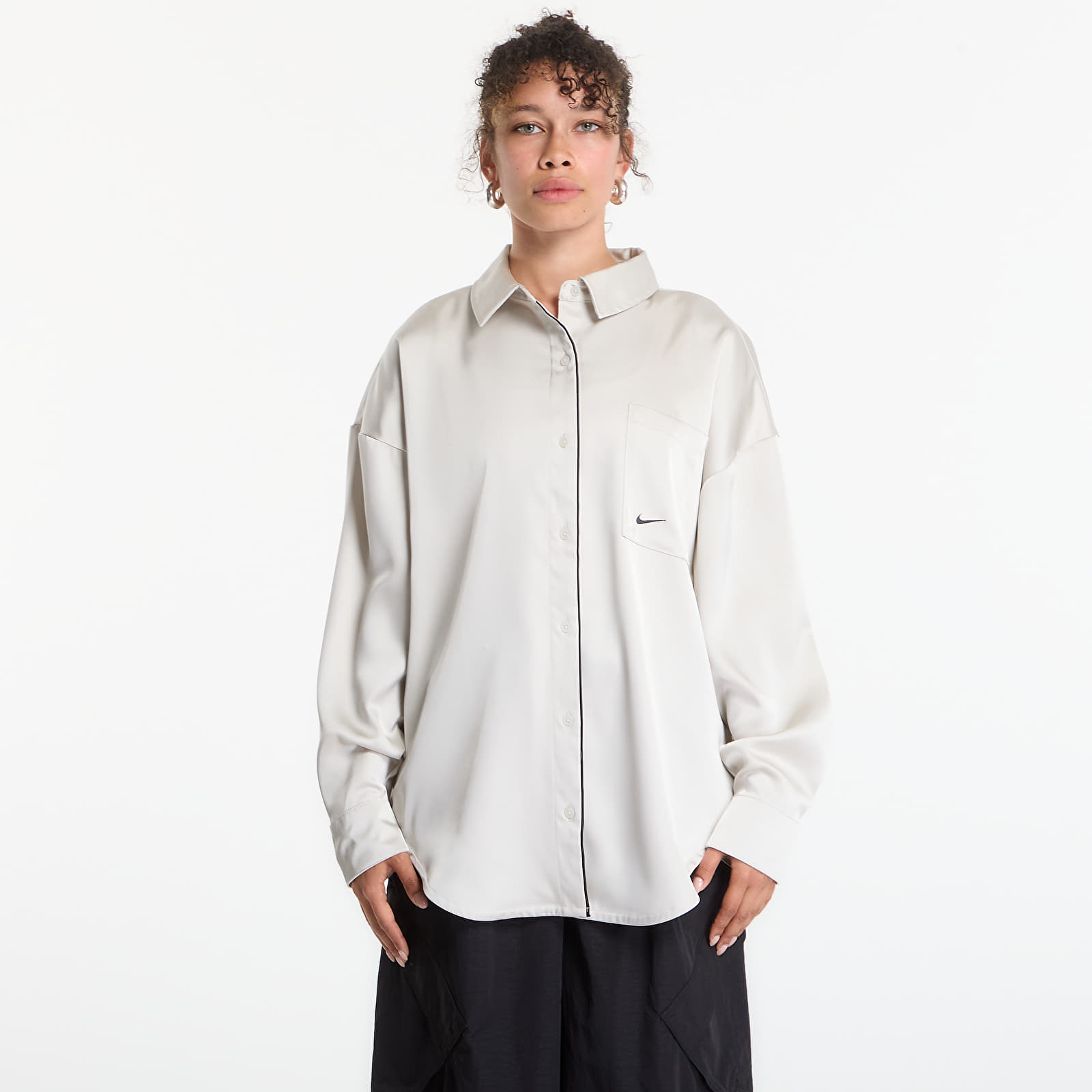 Košele Nike Sportswear Women's Oversized Satin Long-Sleeve Top Light Bone/ Black