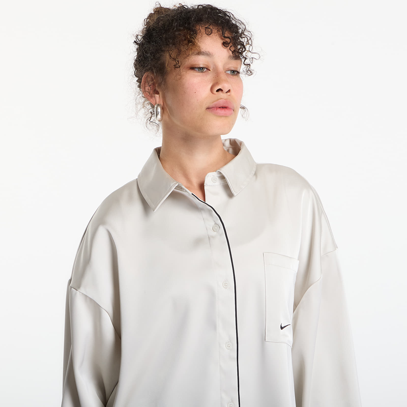 Košele Nike Sportswear Women's Oversized Satin Long-Sleeve Top Light Bone/ Black