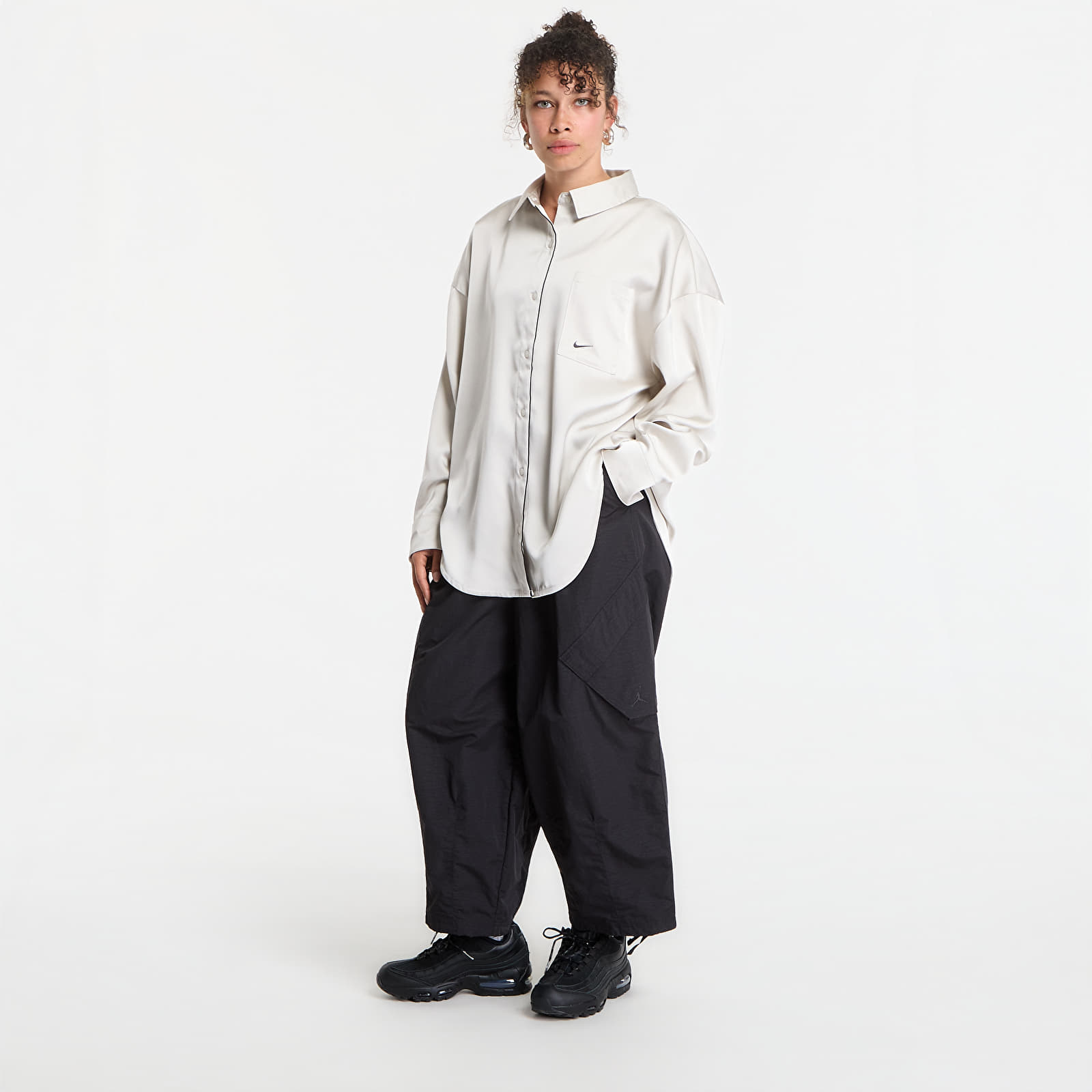 Košele Nike Sportswear Women's Oversized Satin Long-Sleeve Top Light Bone/ Black