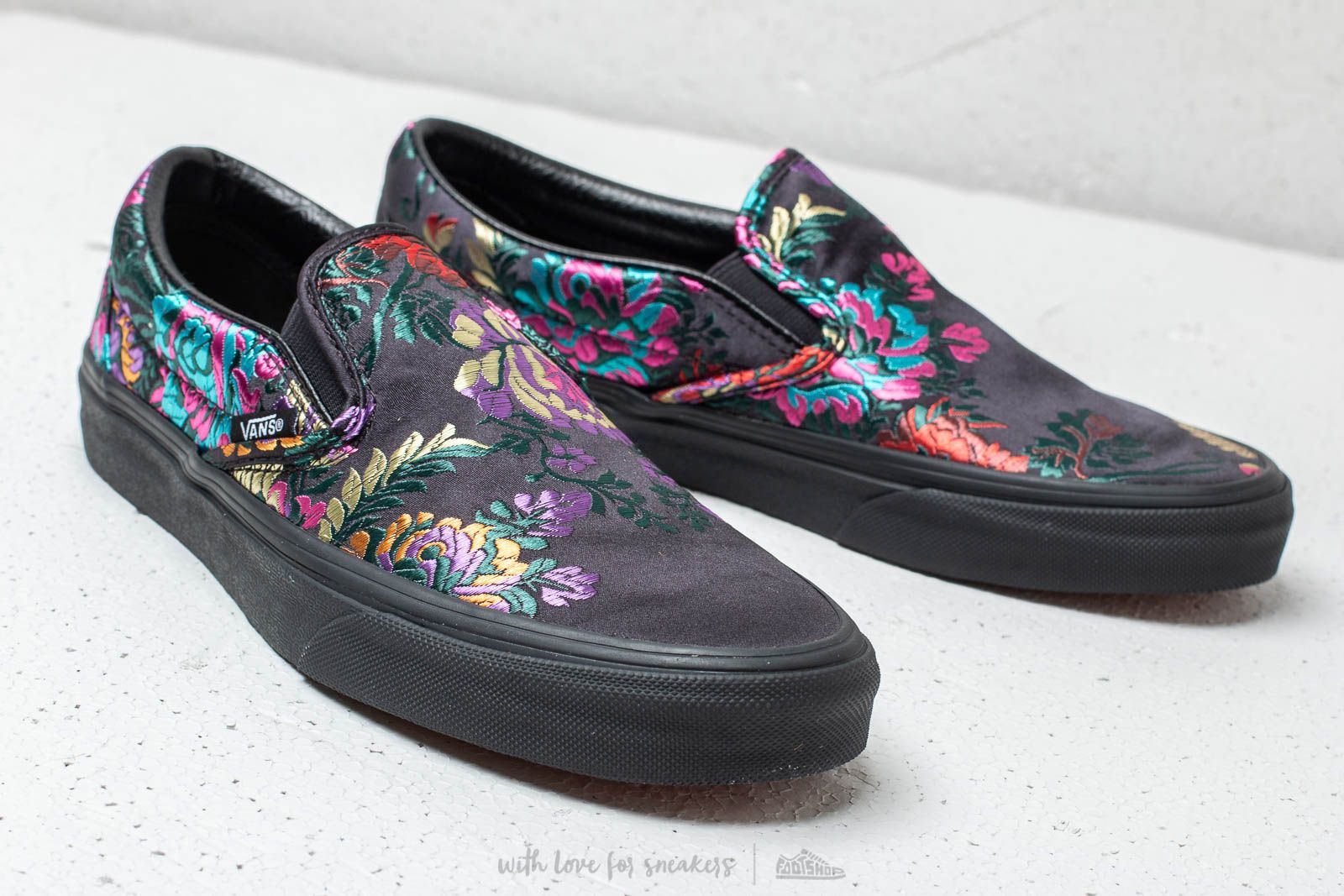 Women s shoes Vans Classic Slip On Festival Satin Black Black Footshop