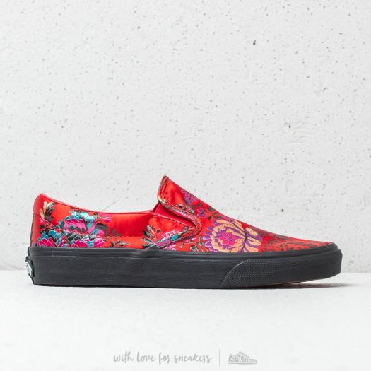 Women s shoes Vans Classic Slip On Festival Satin Red Black Footshop