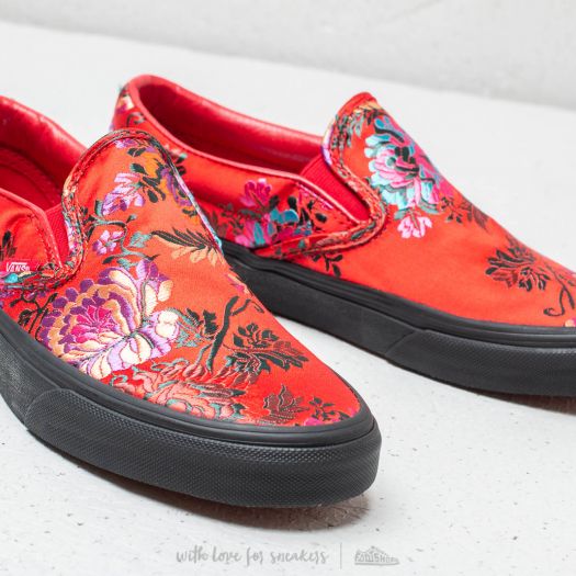 Women s shoes Vans Classic Slip On Festival Satin Red Black Footshop