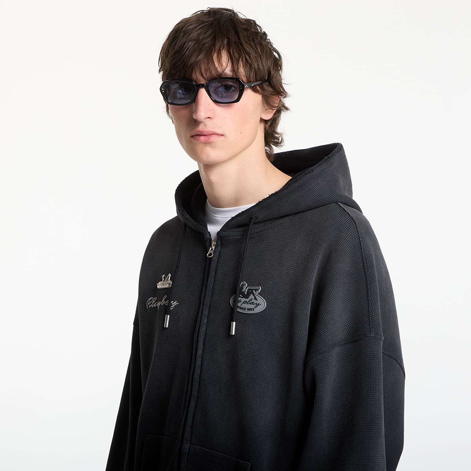 Felpe con cappuccio uomo Playboy x FTSHP Waffle Hoodie Dark Grey