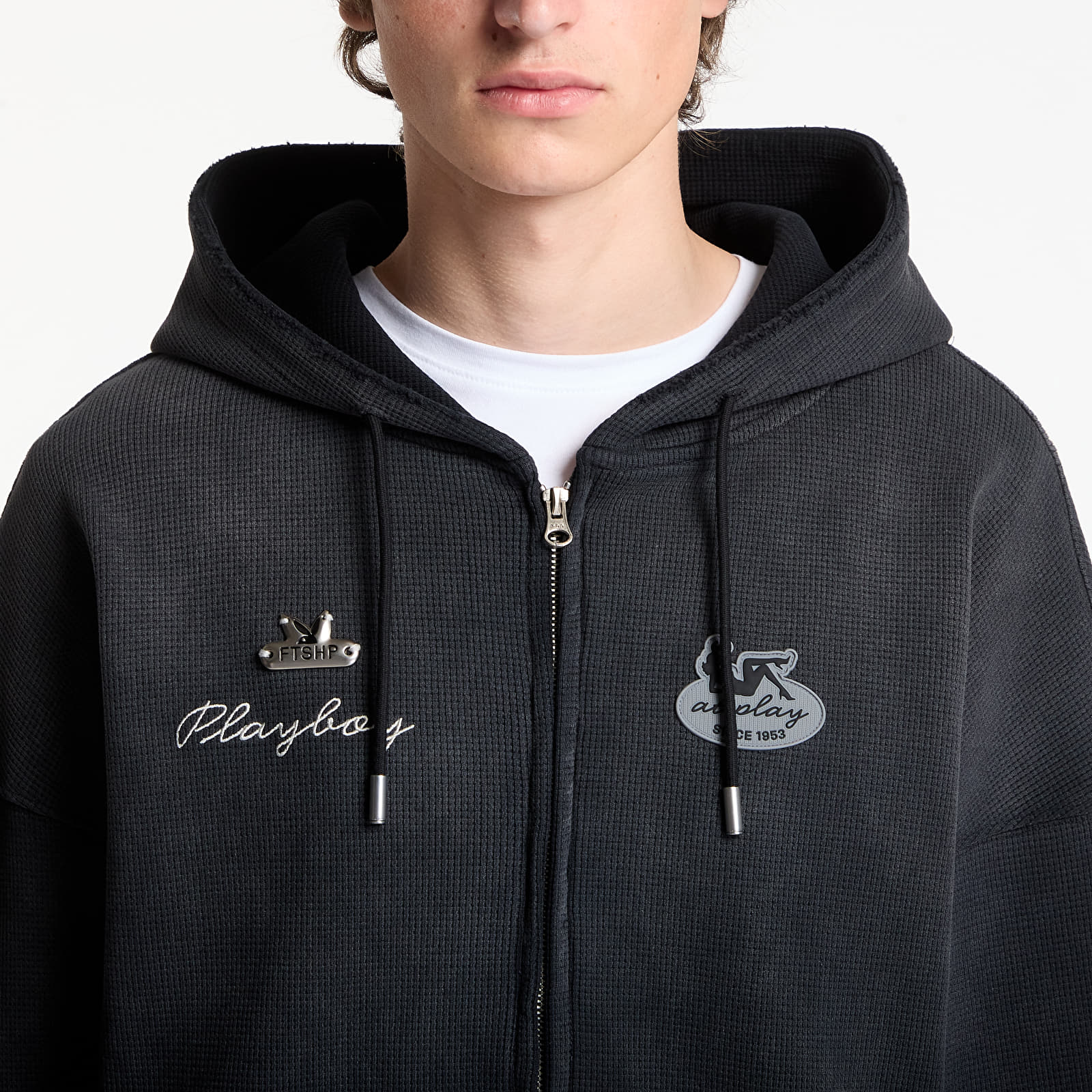 Felpe con cappuccio uomo Playboy x FTSHP Waffle Hoodie Dark Grey
