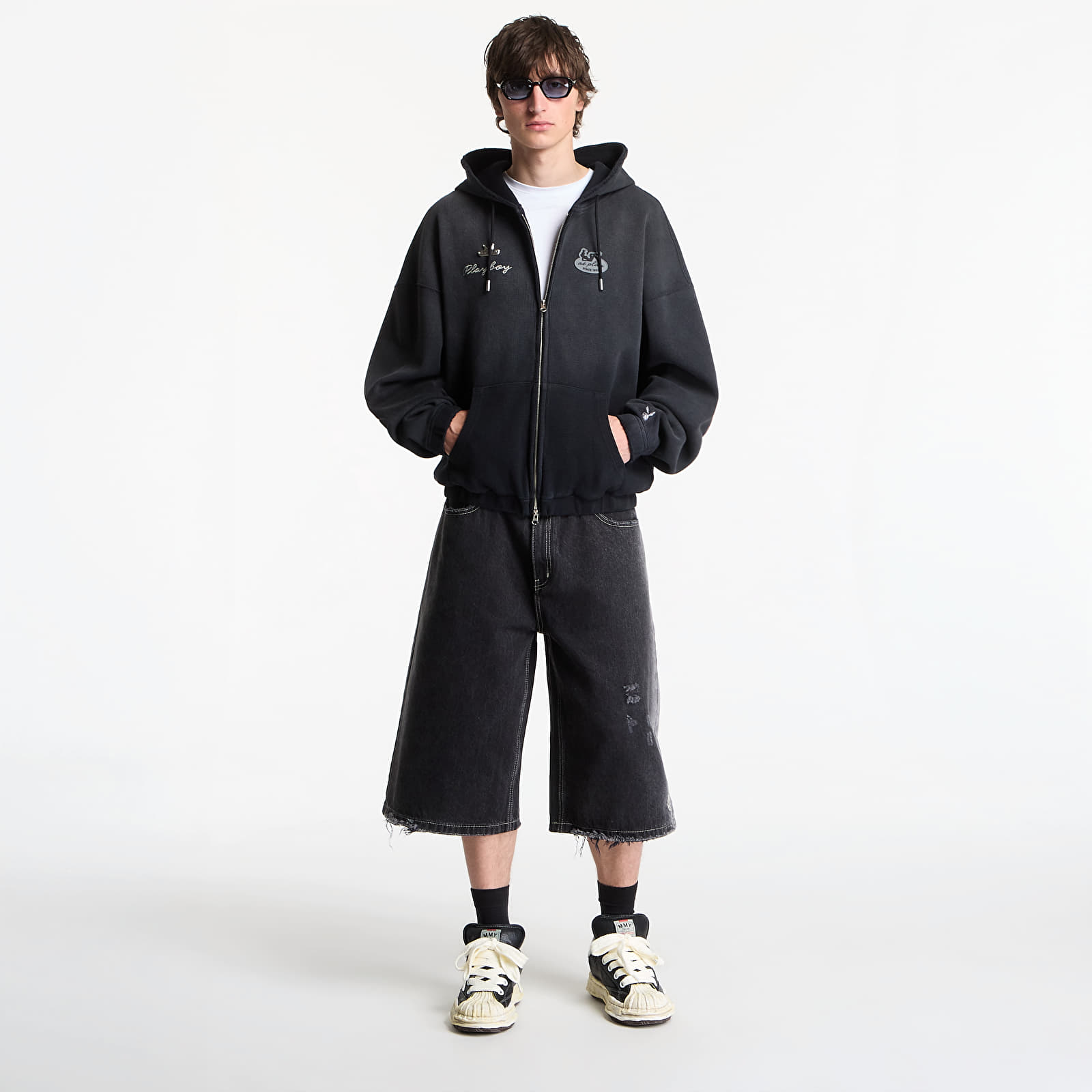 Felpe con cappuccio uomo Playboy x FTSHP Waffle Hoodie Dark Grey