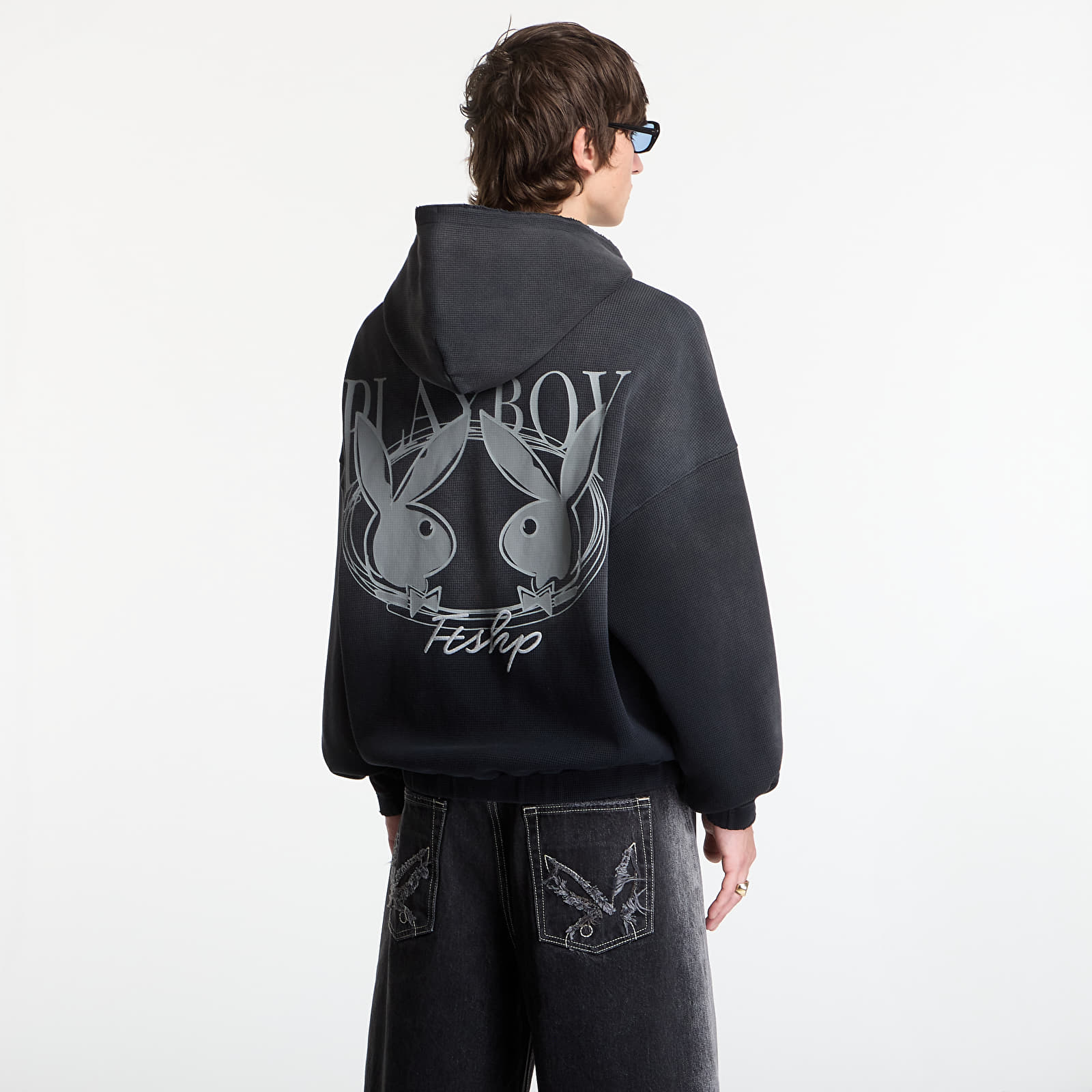 Felpe con cappuccio uomo Playboy x FTSHP Waffle Hoodie Dark Grey