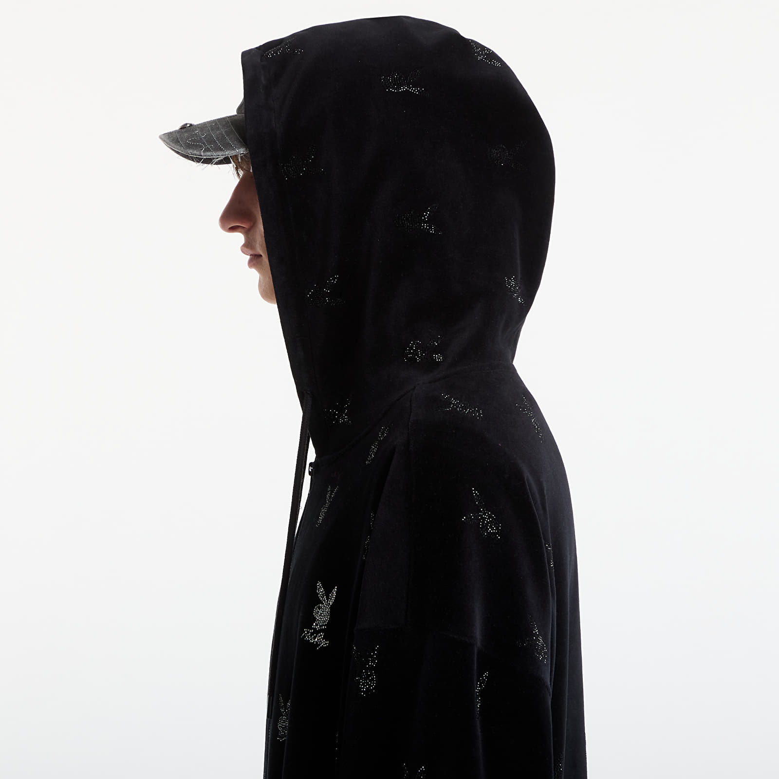 Felpe con cappuccio uomo Playboy x FTSHP Velvet Hoodie Black