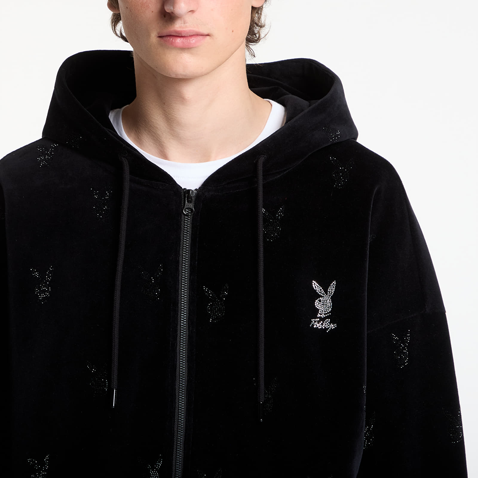 Felpe con cappuccio uomo Playboy x FTSHP Velvet Hoodie Black