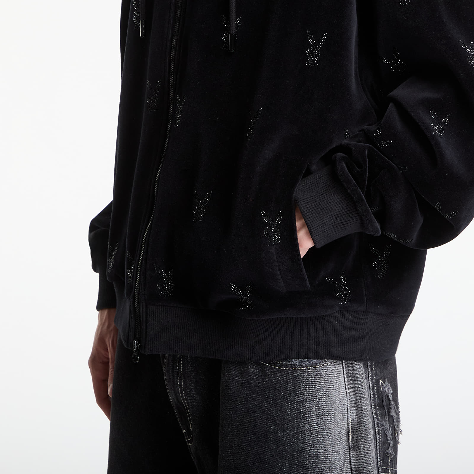 Felpe con cappuccio uomo Playboy x FTSHP Velvet Hoodie Black
