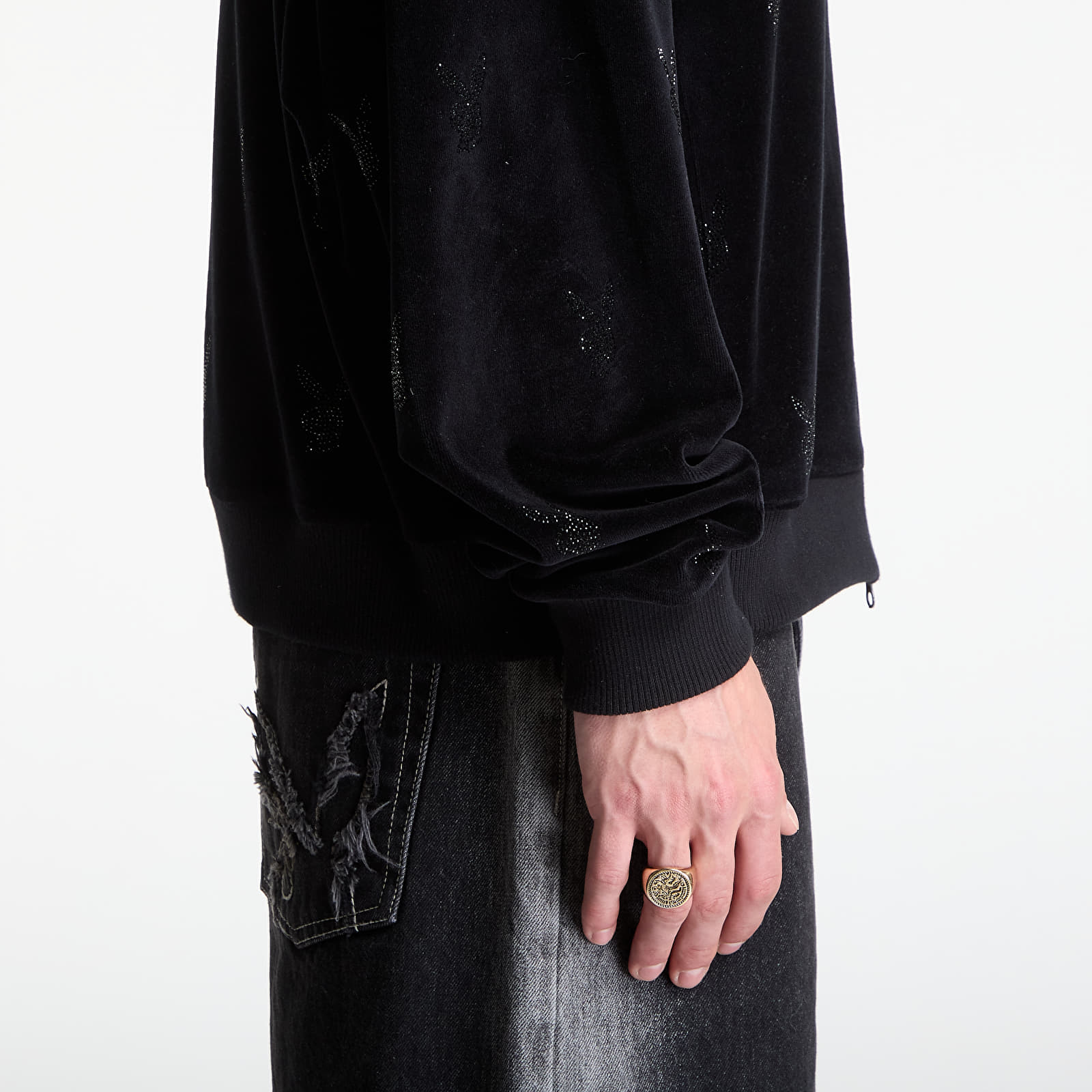 Felpe con cappuccio uomo Playboy x FTSHP Velvet Hoodie Black