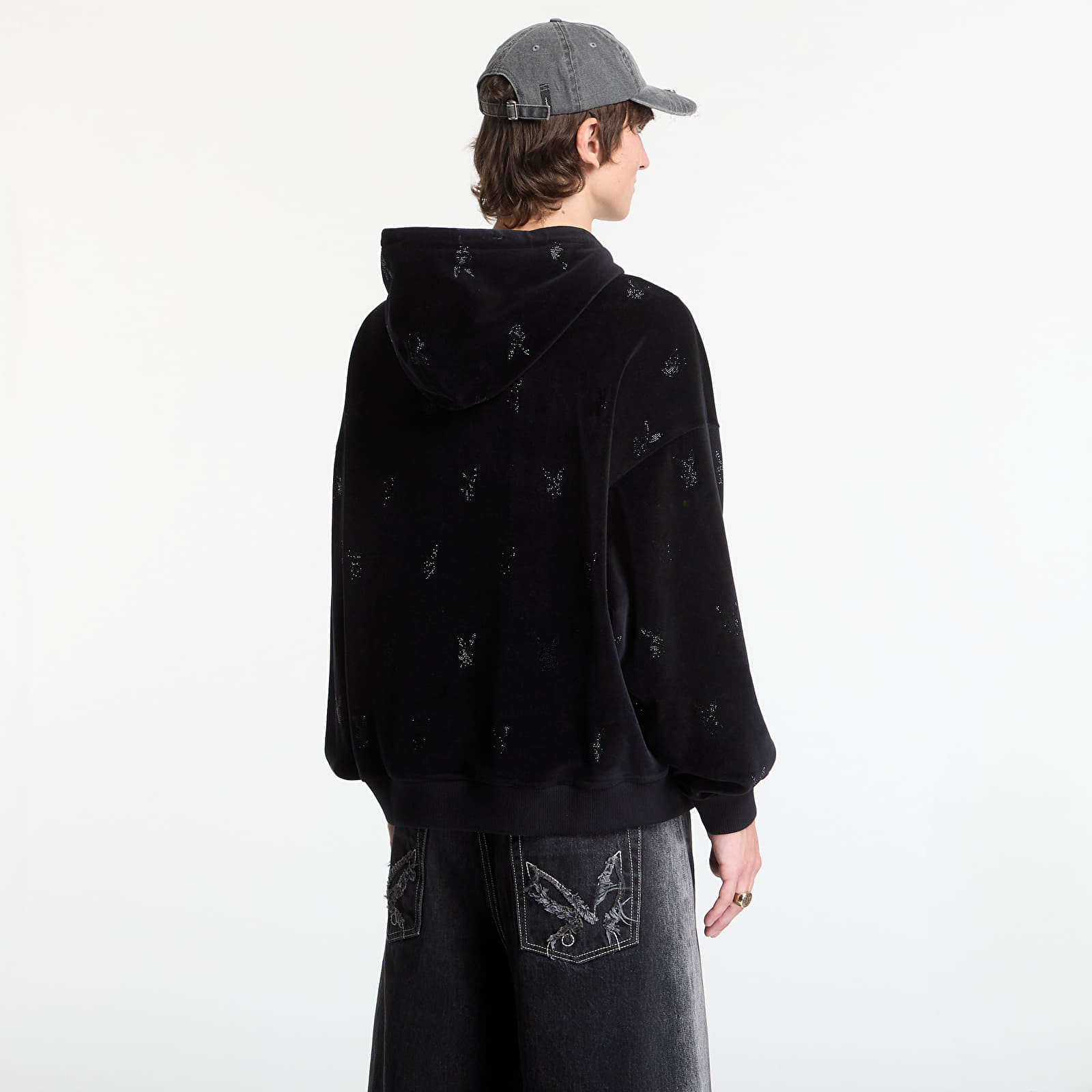 Felpe con cappuccio uomo Playboy x FTSHP Velvet Hoodie Black