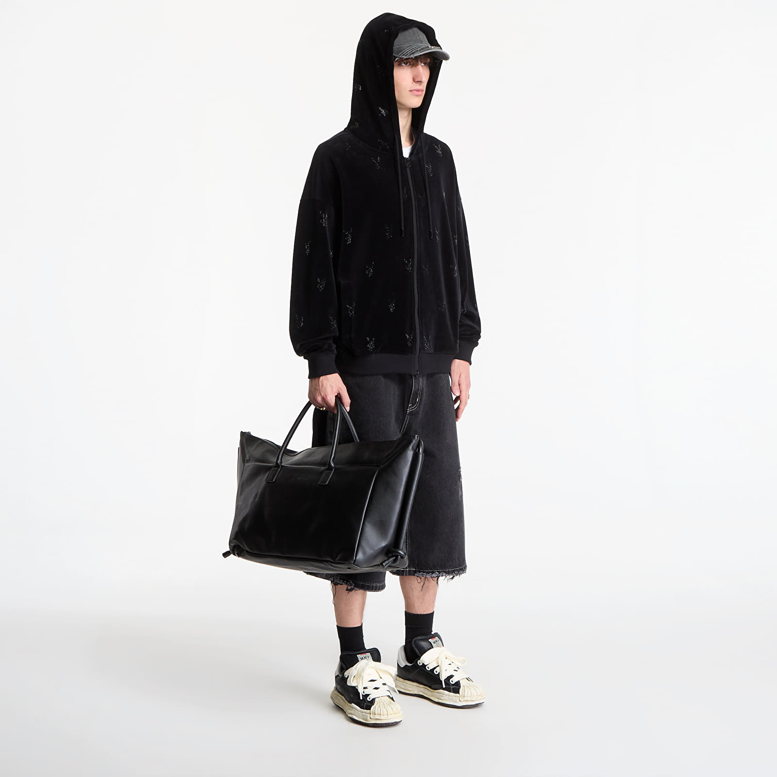 Felpe con cappuccio uomo Playboy x FTSHP Velvet Hoodie Black