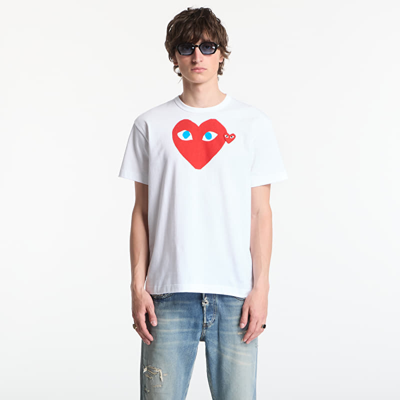 Comme des Garçons PLAY T-Shirt Red Emblem Knit UNISEX White