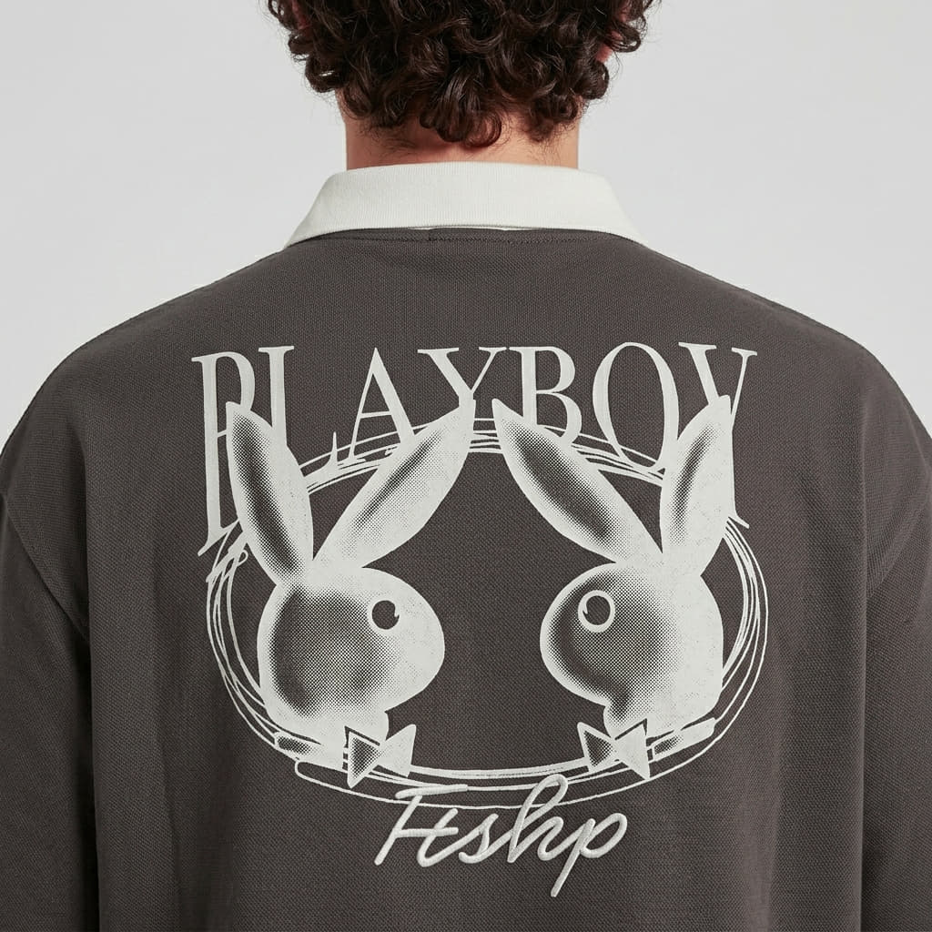Magliette da uomo Playboy x FTSHP Short Sleeve Polo Dark Grey