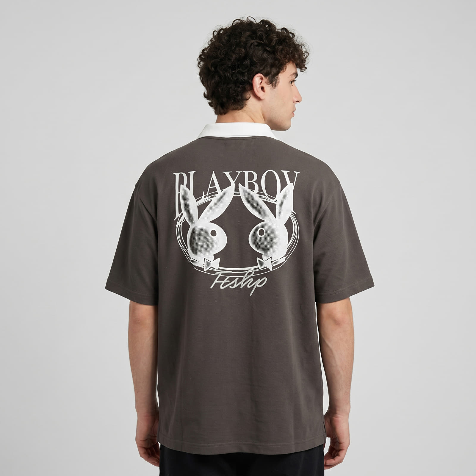 Magliette da uomo Playboy x FTSHP Short Sleeve Polo Dark Grey