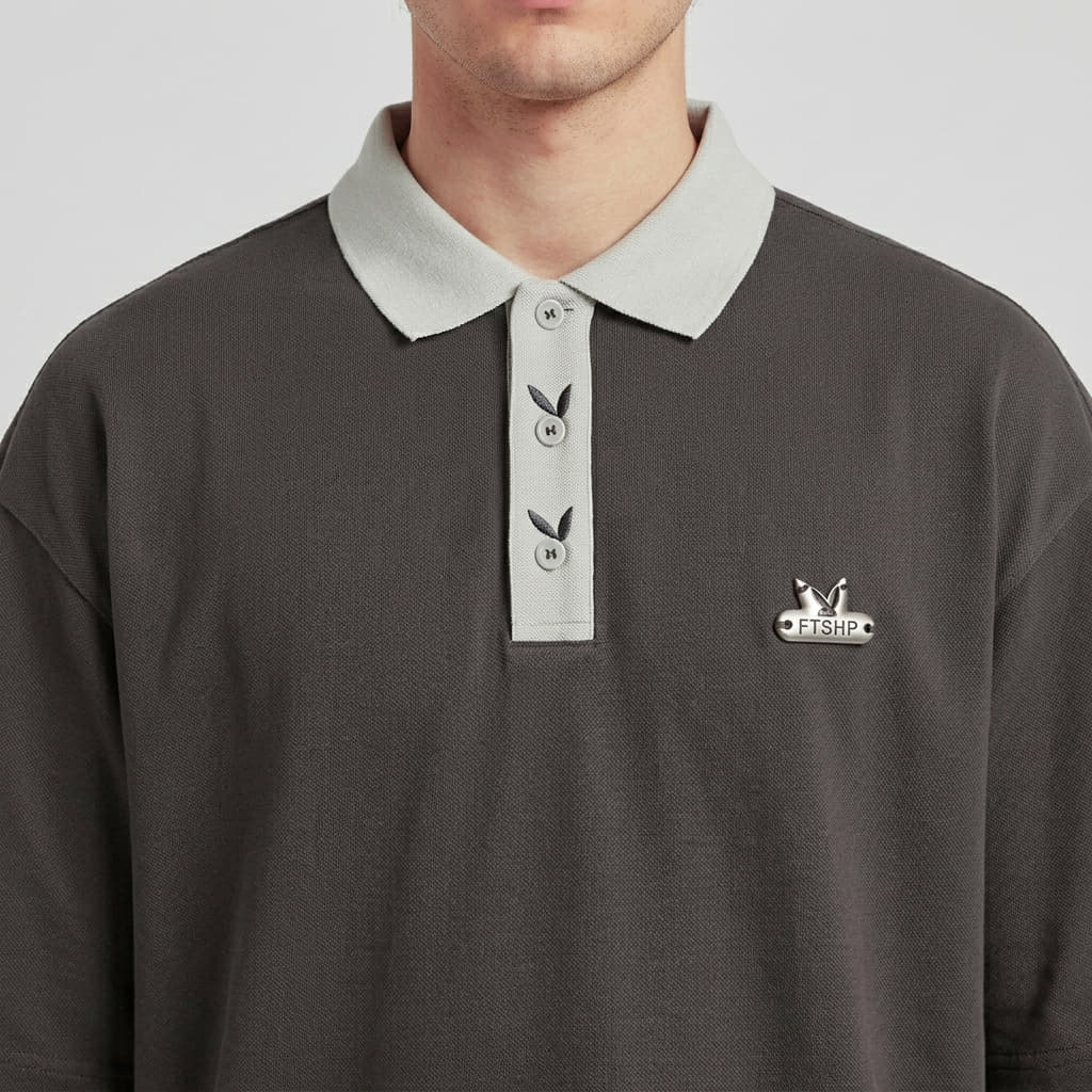 Magliette da uomo Playboy x FTSHP Short Sleeve Polo Dark Grey
