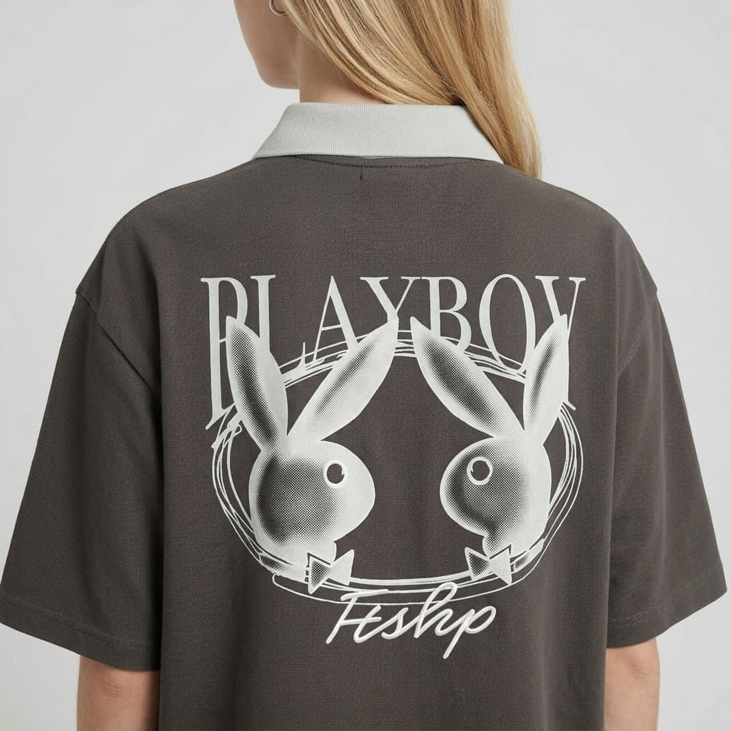 Magliette da uomo Playboy x FTSHP Short Sleeve Polo Dark Grey