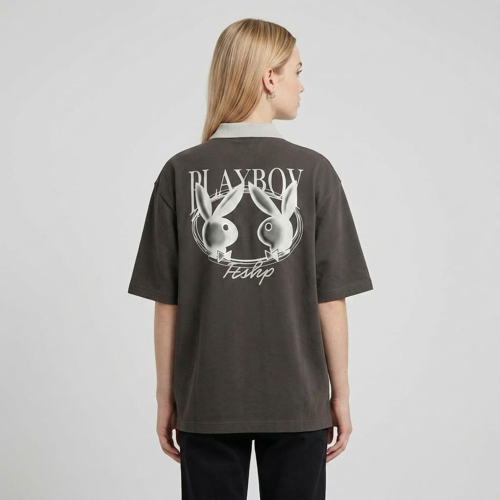 Magliette da uomo Playboy x FTSHP Short Sleeve Polo Dark Grey