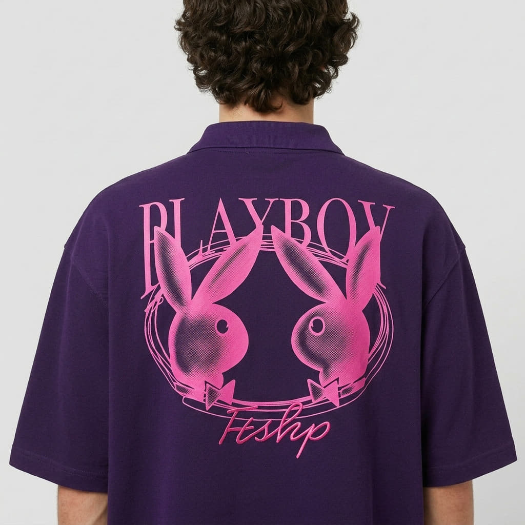 Magliette da uomo Playboy x FTSHP Short Sleeve Polo Purple