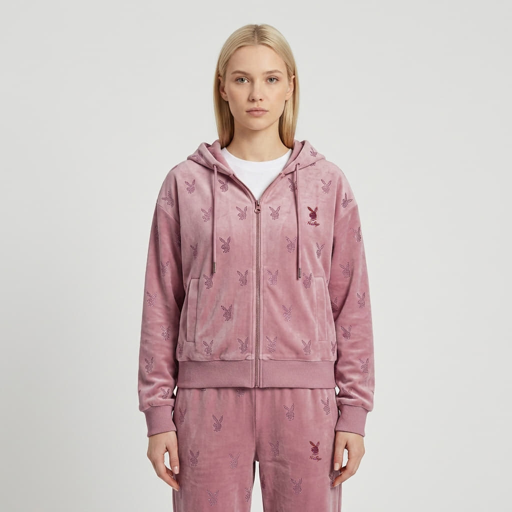 Felpe con cappuccio donna Playboy x FTSHP Girls Velvet Hoodie Pink