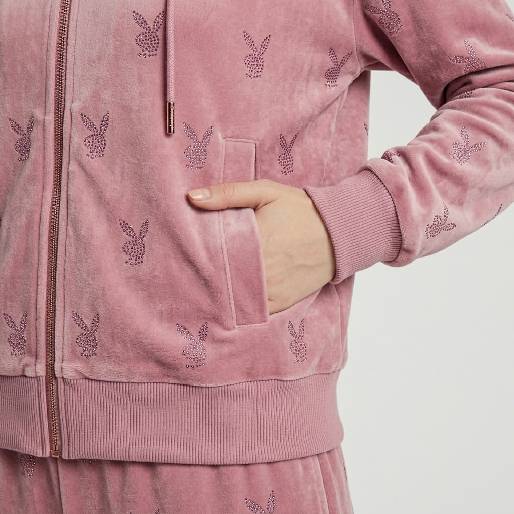 Felpe con cappuccio donna Playboy x FTSHP Girls Velvet Hoodie Pink