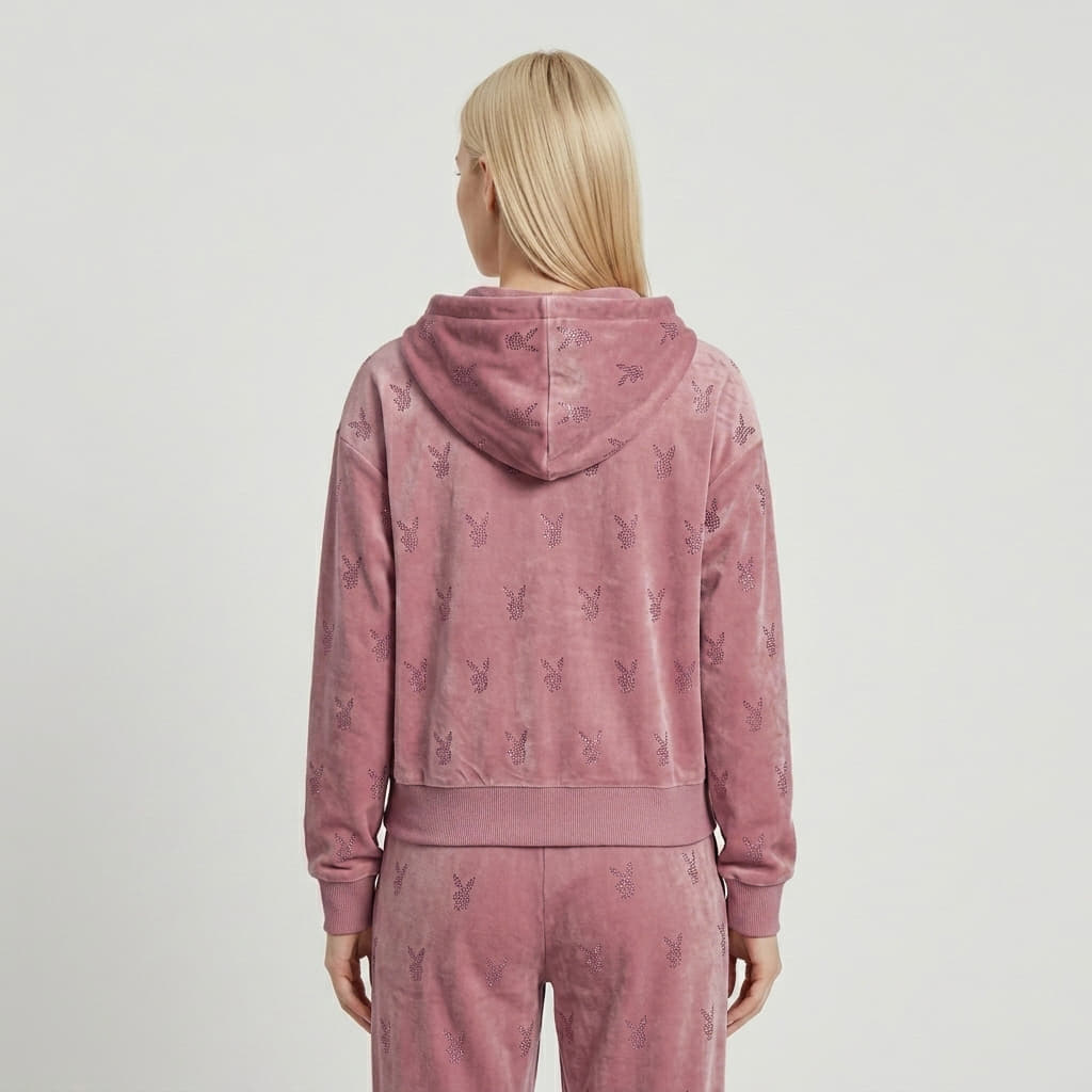 Felpe con cappuccio donna Playboy x FTSHP Girls Velvet Hoodie Pink