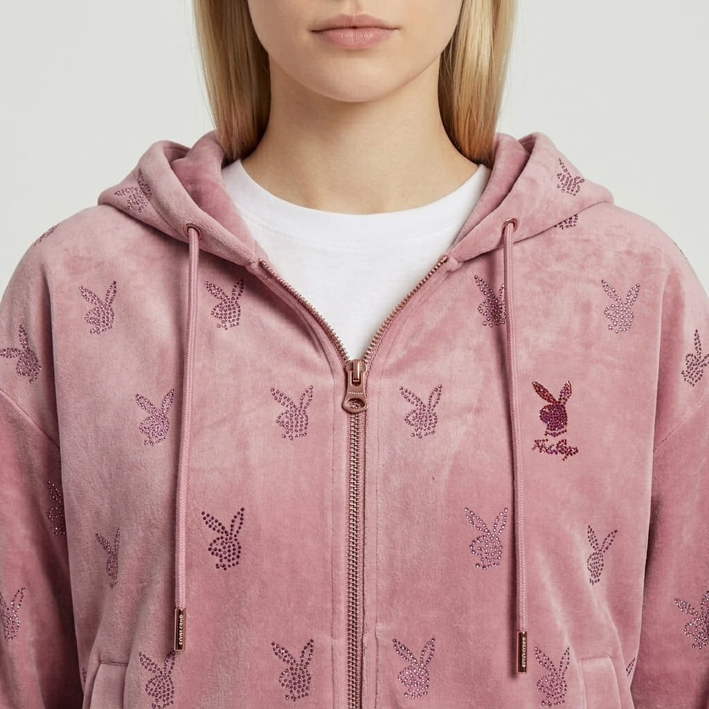 Felpe con cappuccio donna Playboy x FTSHP Girls Velvet Hoodie Pink