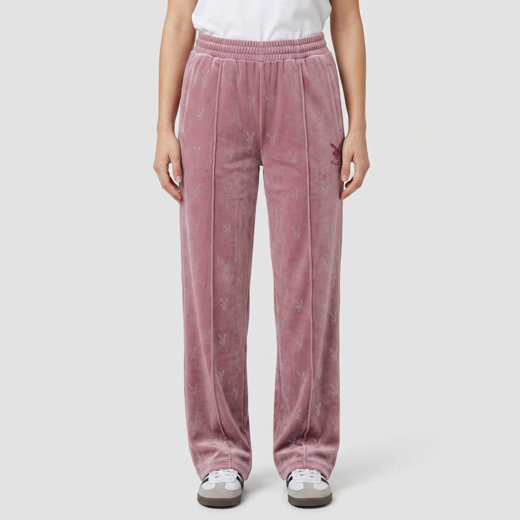 Pantaloni tuta donna Playboy x FTSHP Girls Velvet Sweatpants Pink
