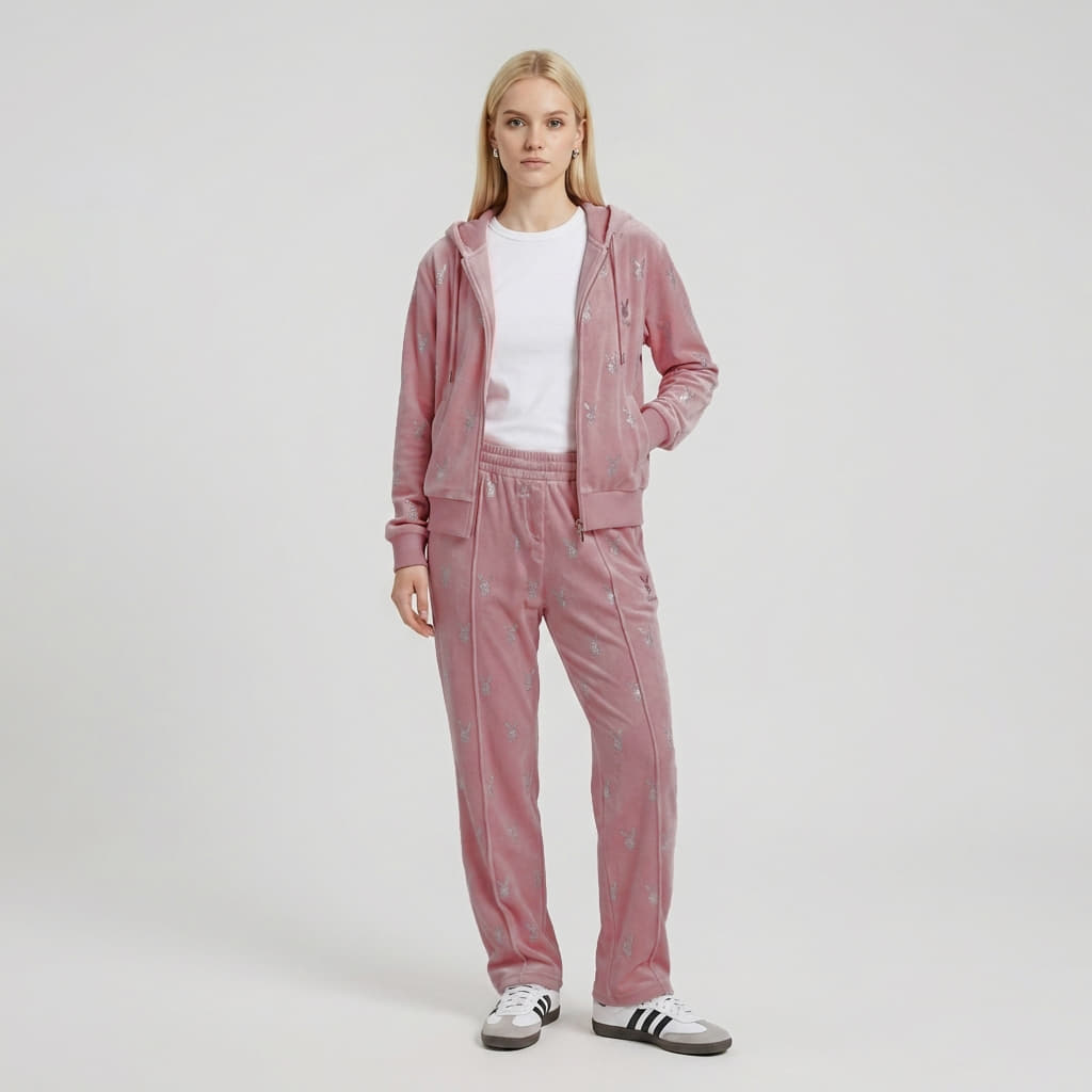 Pantaloni tuta donna Playboy x FTSHP Girls Velvet Sweatpants Pink