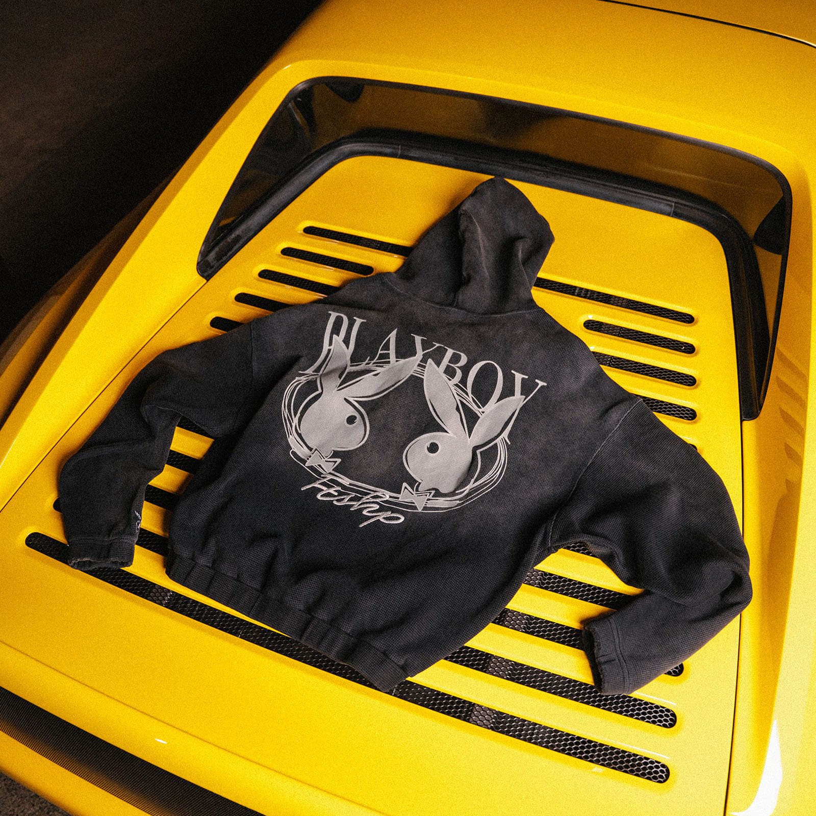 Felpe con cappuccio uomo Playboy x FTSHP Waffle Hoodie Dark Grey